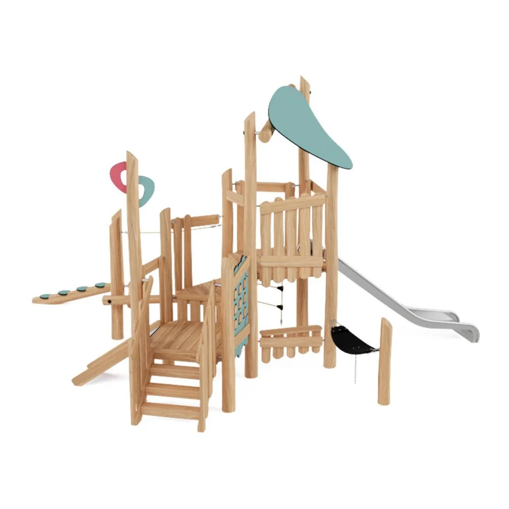 Robinio Set 3 playground structure for public spaces, ages 1–7, supports up to 15 users, includes climbing, balancing and sliding elements