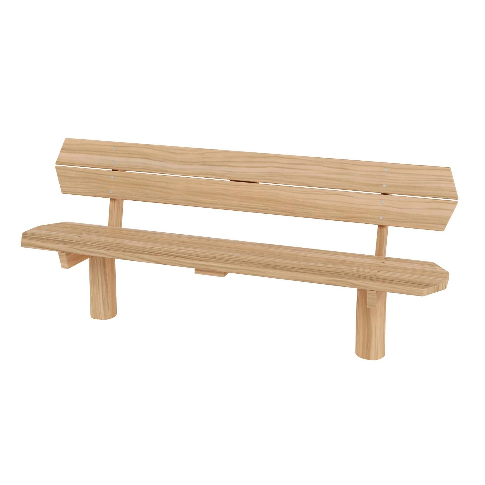 Robinio bench with backrest for public spaces, made of black locust wood, provides durable and comfortable seating for parks, playgrounds, and recreational areas.