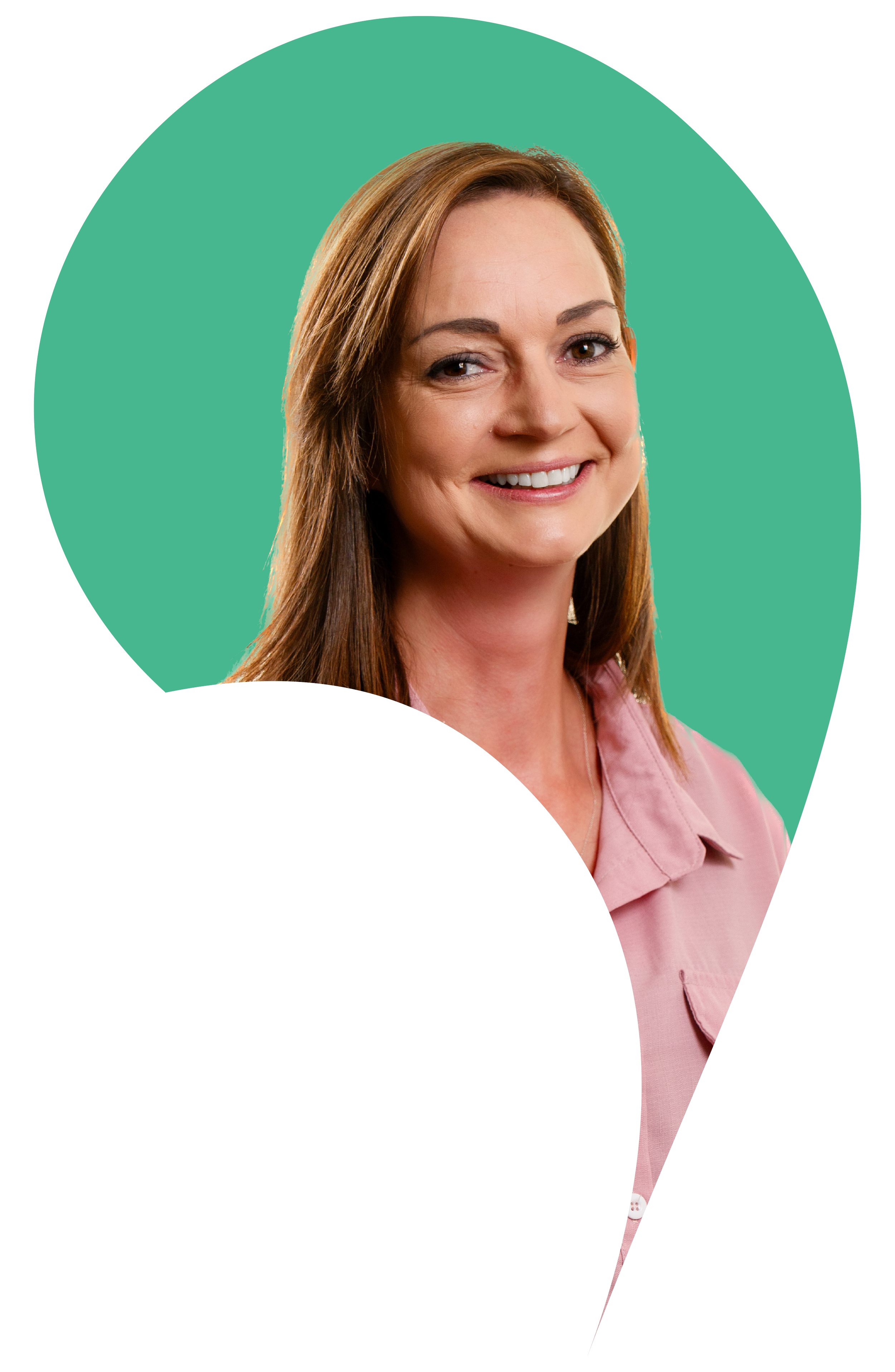 Morag McIntyre cut into the apostrophe shape with an Aragon green background.