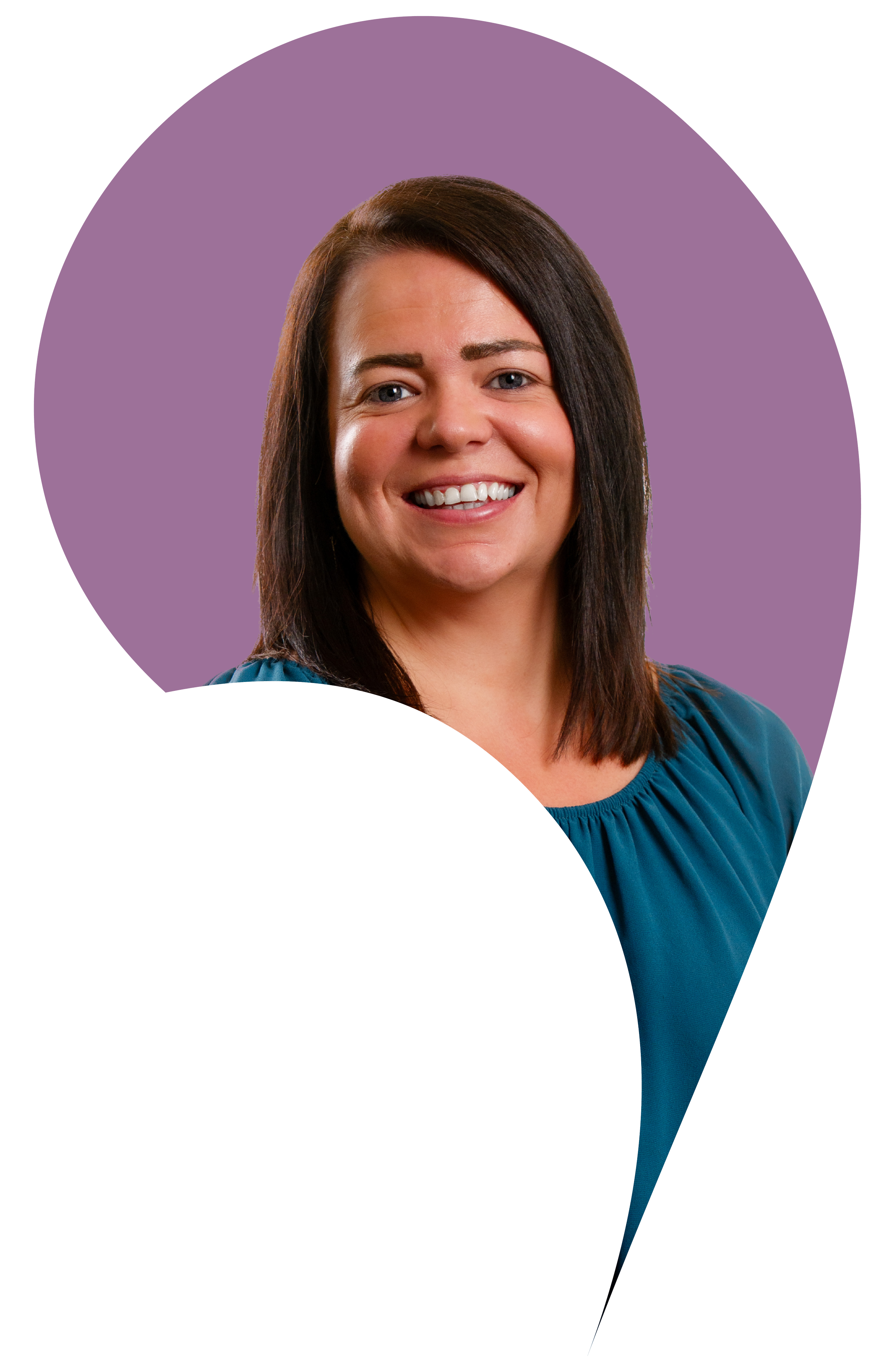 Debra Gemmell cut into the apostrophe shape with a Lilac purple background.