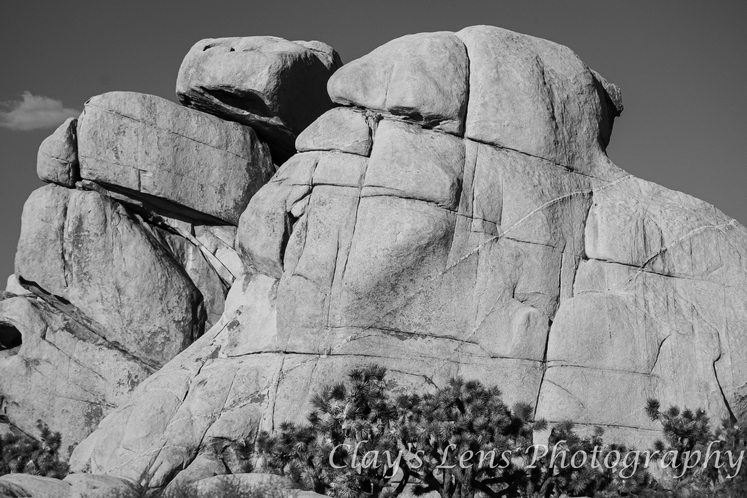 Echoes of Time: Scarred Monoliths of Joshua Tree – Monochrome Fine Art by Clay's Lens