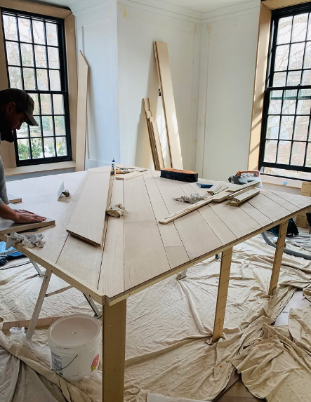 in progress, custom millwork build- sliding doors