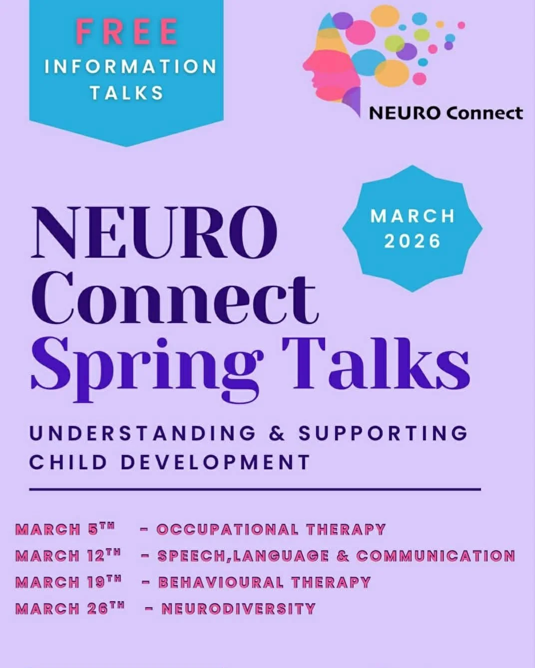 Hi Everyone, just a quick reminder that the NEUROConnect spring series of talks is kicking off tonight with OT at 7pm, and then every Thursday for 3 more weeks!!. Please find the link in the bio. Hope to see you there 😍#childdevelopment #parentsuppo
