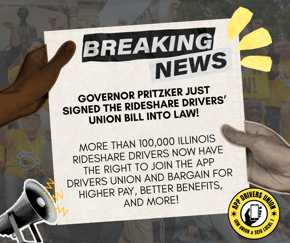 100,000+ Illinois Rideshare Drivers Win Historic Right to Join the App Drivers Union as Governor Pritzker Signs Landmark Legislation