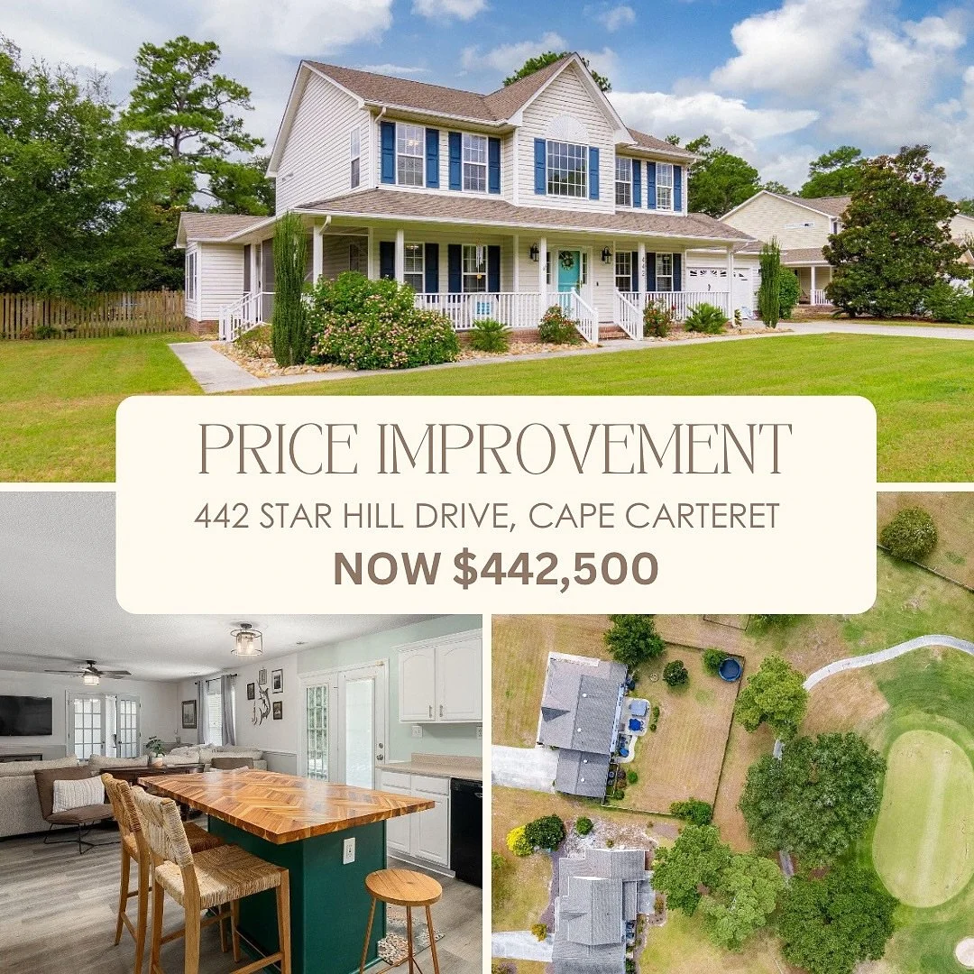 Price Improvement 💫 This beautiful 4 bedroom home at 442 Star Hill Drive in Cape Carteret is now being offered at $442,500. Sitting right on the golf course, it&rsquo;s the perfect spot to enjoy coastal living with a view.

#priceimprovement #capeca