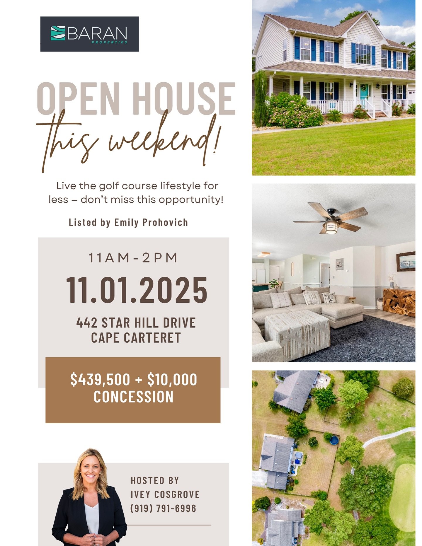 Open House this Saturday from 11&ndash;2! ⛳️ Come see me and tour this beautiful golf course home in Cape Carteret!