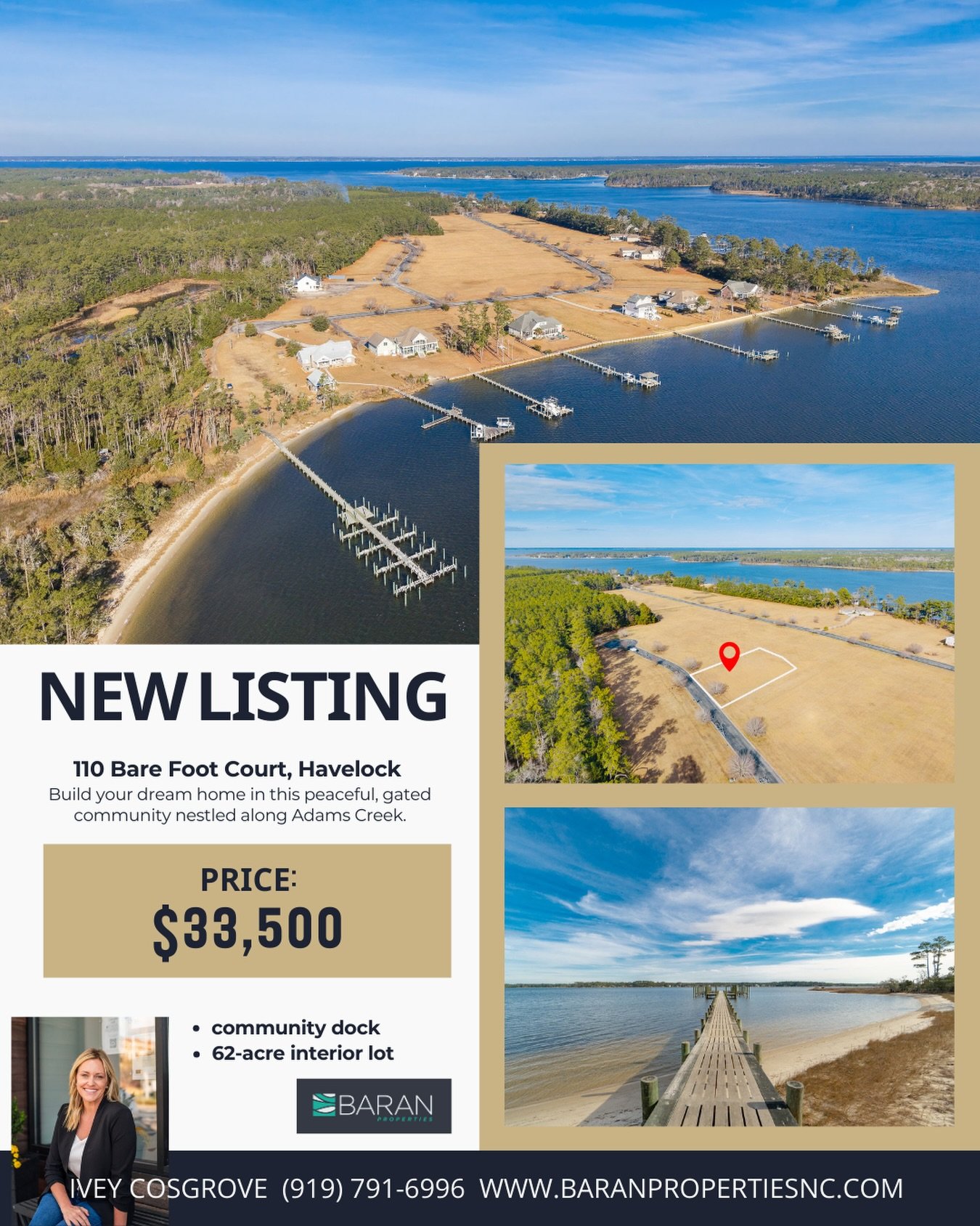 🛶 New to the market | 110 Barefoot Court, Havelock 

Build your coastal escape on this .62-acre interior lot tucked away on a quiet cul-de-sac in the gated waterfront community of Fulshire Plantation along Adams Creek. Surrounded by natural woods an