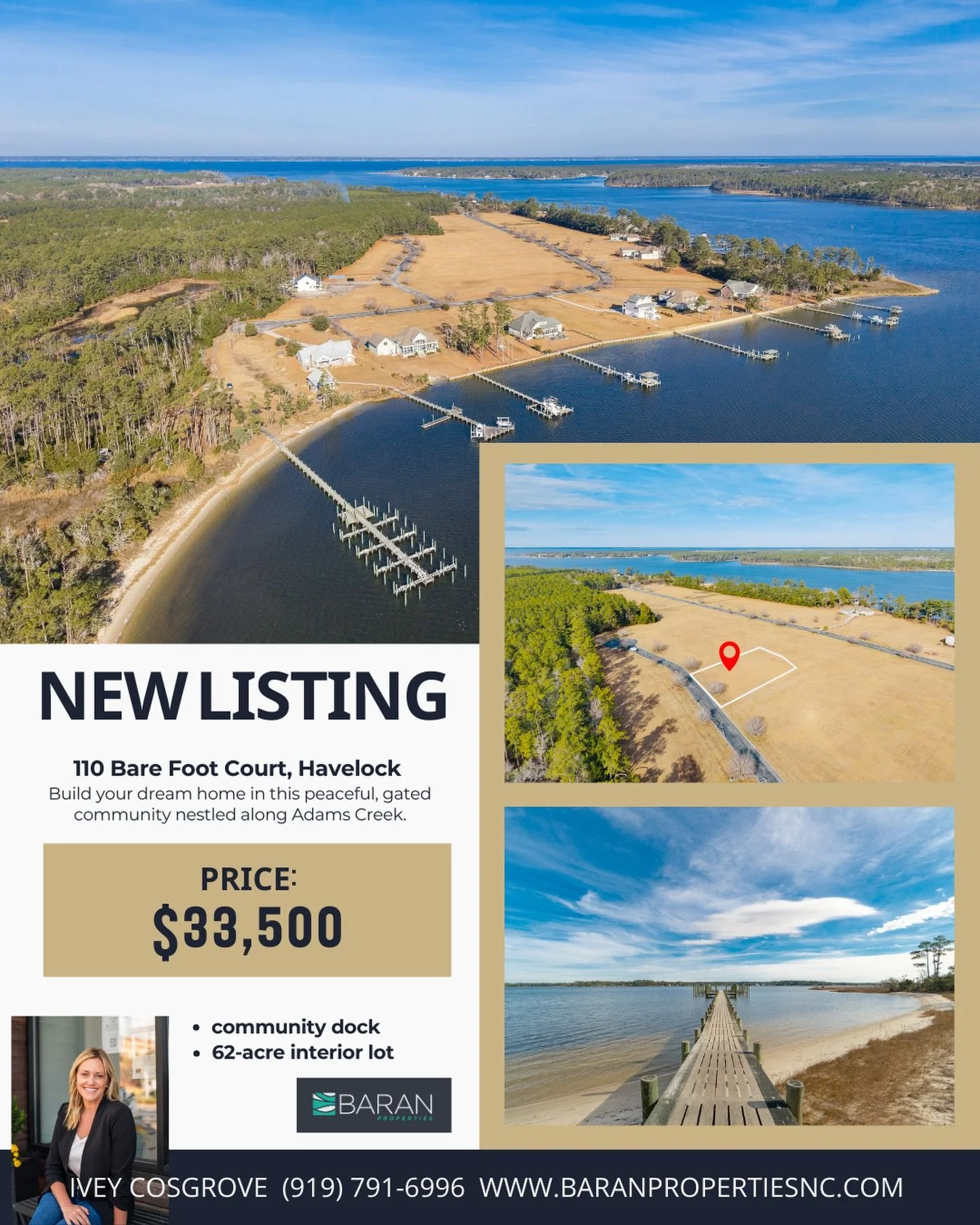 🛶 New to the market | 110 Barefoot Court, Havelock 

Build your coastal escape on this .62-acre interior lot tucked away on a quiet cul-de-sac in the gated waterfront community of Fulshire Plantation along Adams Creek. Surrounded by natural woods an