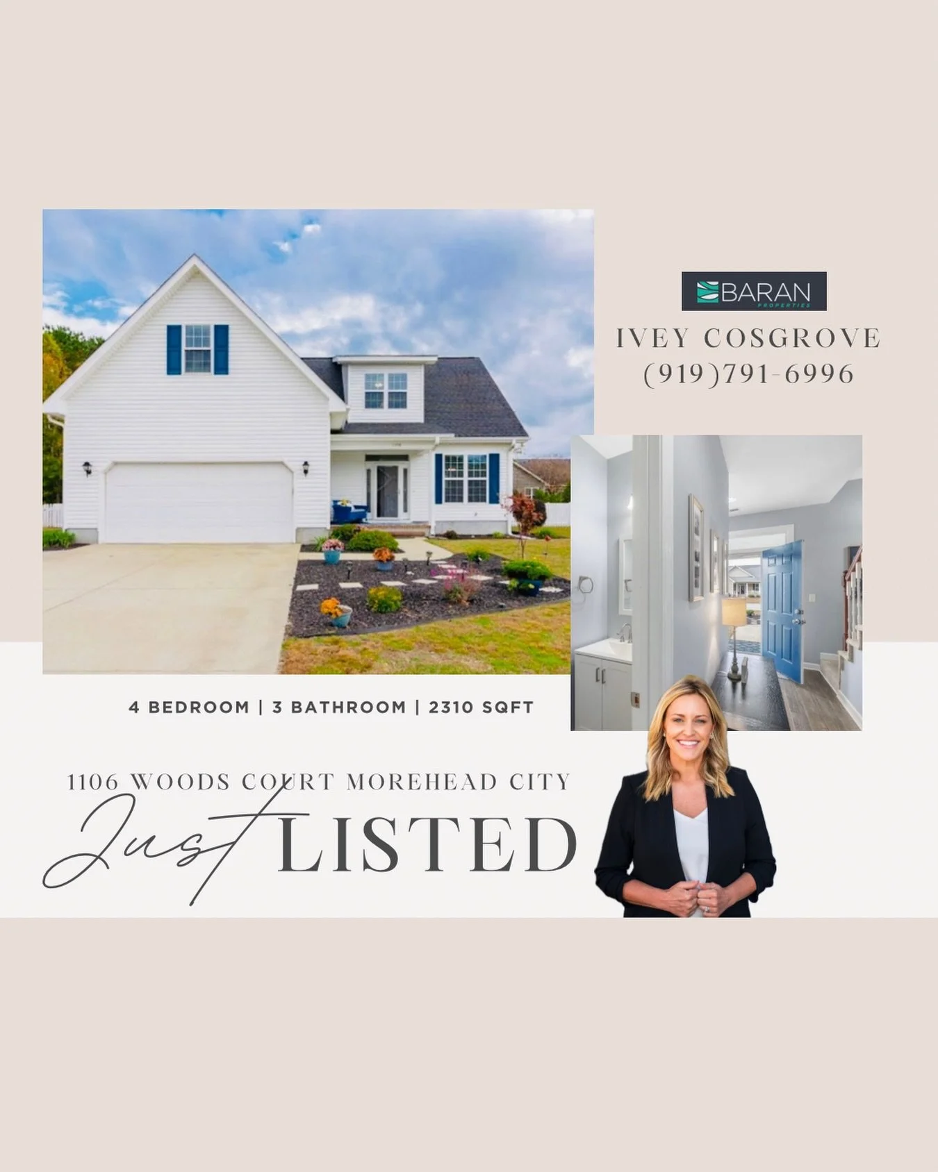 Just Listed in Morehead City 🏡

4 Bedrooms &bull; 2.5 Baths &bull; 2,310 Sq Ft

✔️ First-floor primary suite
✔️ Fenced backyard
✔️ Pool &amp; clubhouse community

Perfectly designed for a growing family, this home offers space, comfort, and a fantas
