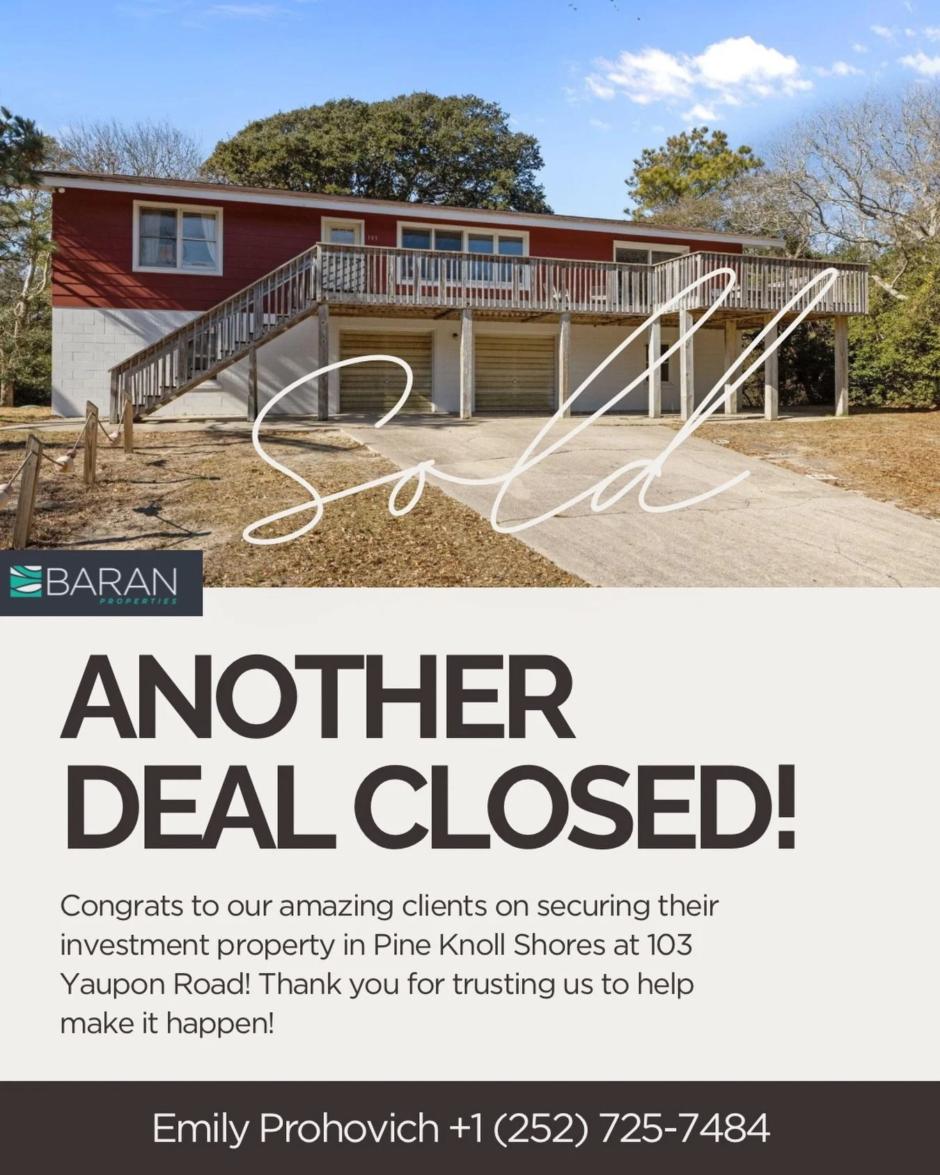 Closed on a sweet beach investment and we couldn&rsquo;t be more excited for our buyers! 🌊🏡

Congrats to our clients on securing 103 Yaupon Rd in Pine Knoll Shores - such an awesome opportunity and the perfect spot to invest in coastal living. Chee