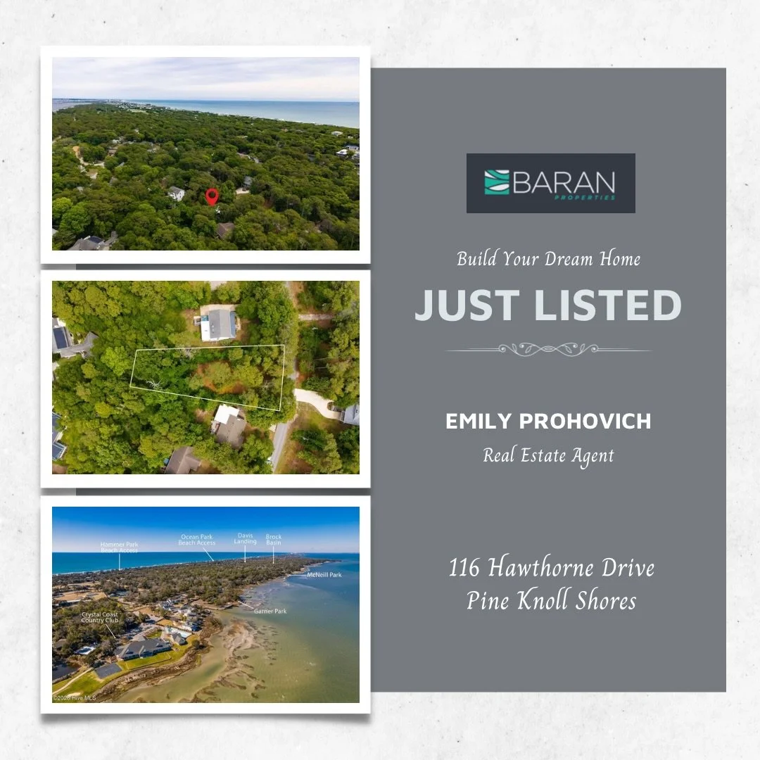 Just Listed in Pine Knoll Shores 🌊

Opportunities like this in Pine Knoll Shores don&rsquo;t come around often &mdash; especially a buildable vacant lot tucked between the Atlantic Ocean and Bogue Sound.

116 Hawthorne Drive is clean, easy to walk, 