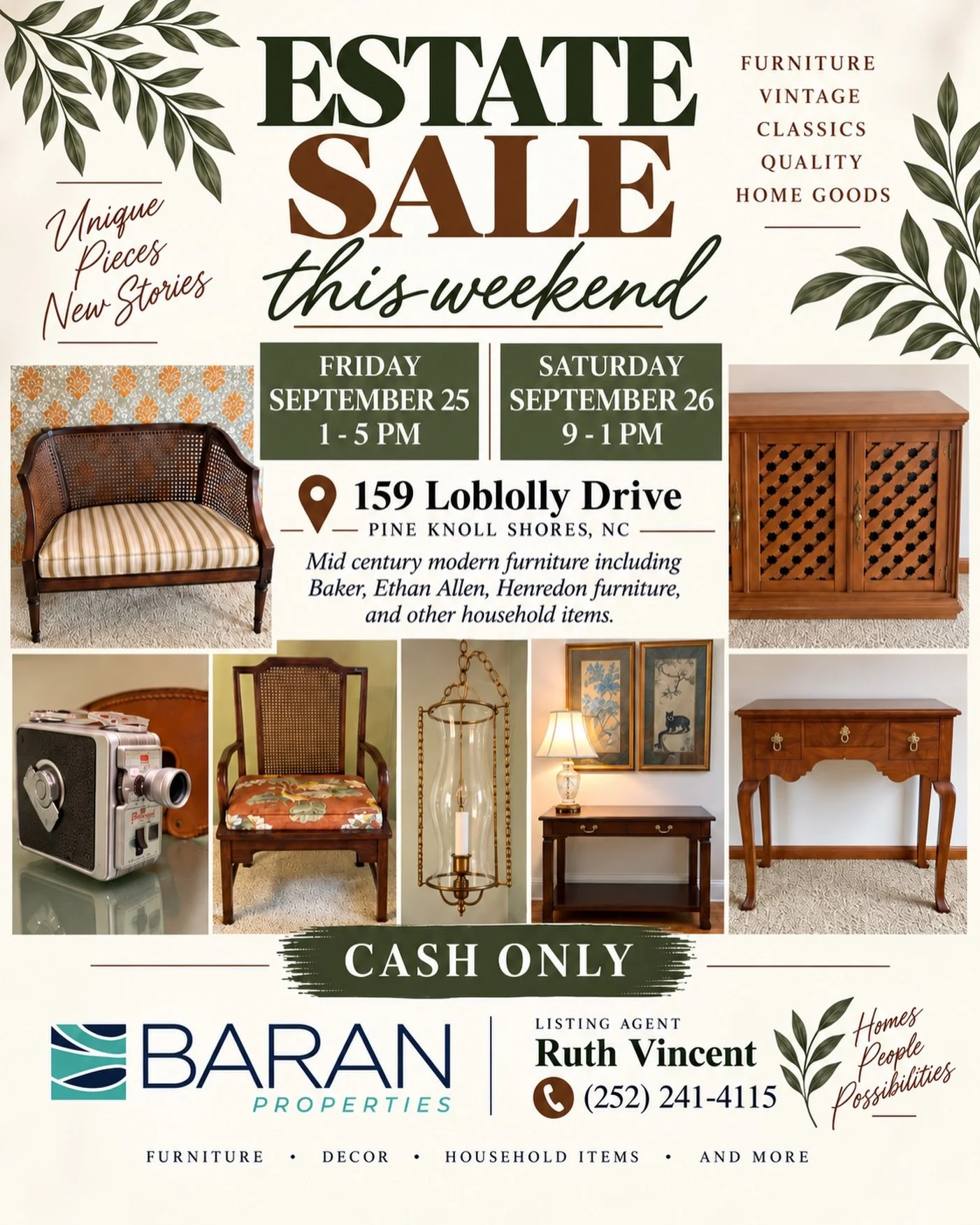 Estate sale lovers, this one is worth the stop 👀✨

Come shop a home full of beautiful furniture, vintage finds, classic pieces, artwork, d&eacute;cor, collectibles and unique treasures you definitely won&rsquo;t find in a big-box store. Think Baker,