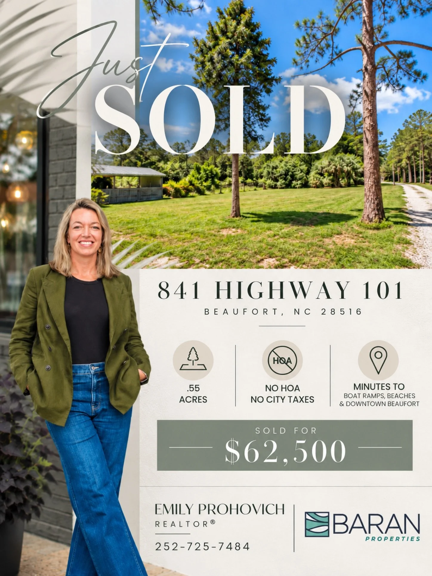 ✨ JUST SOLD | 841 Highway 101 | Beaufort, NC 

Congratulations to our buyers on the purchase of this beautiful .55-acre property in Beaufort! 🌿

With no HOA, no city taxes, and a great location just minutes from boat ramps, beaches, and downtown Bea