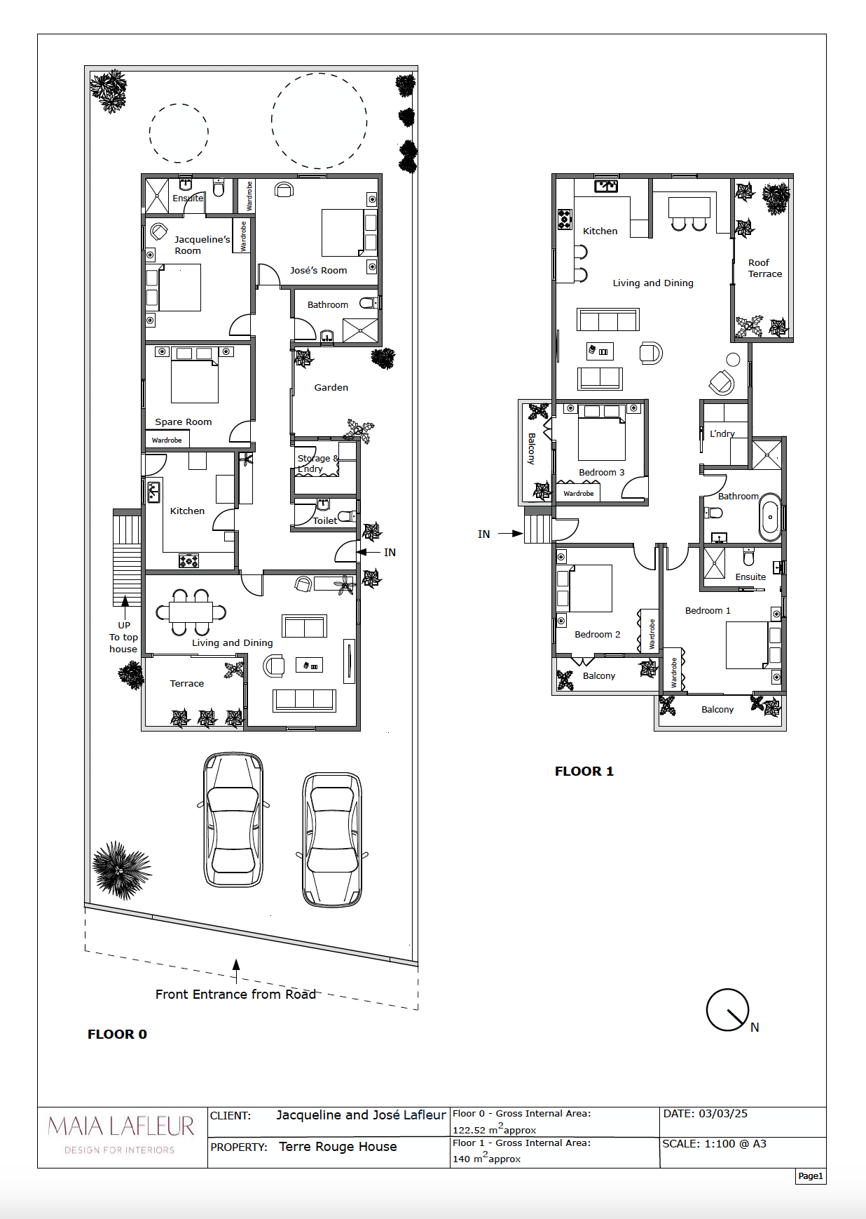 Layout plan for a two storey house new build in Terre Rouge, Mauritius.