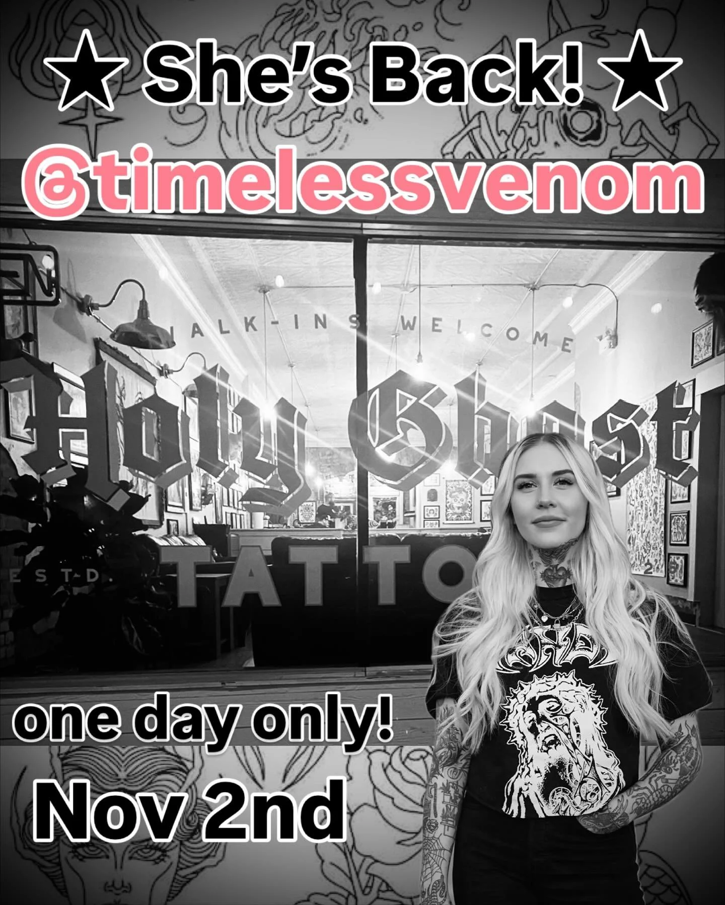 @timelessvenom is back Nov 2nd for one day only ⚡️
Slide to check out available designs and contact Tatiana directly to book your spot &mdash; they&rsquo;ll go fast!

#holyghostlethbridge #lethbridgetattoo #lethbridge #yql #yqltattoo #albertatattoo #