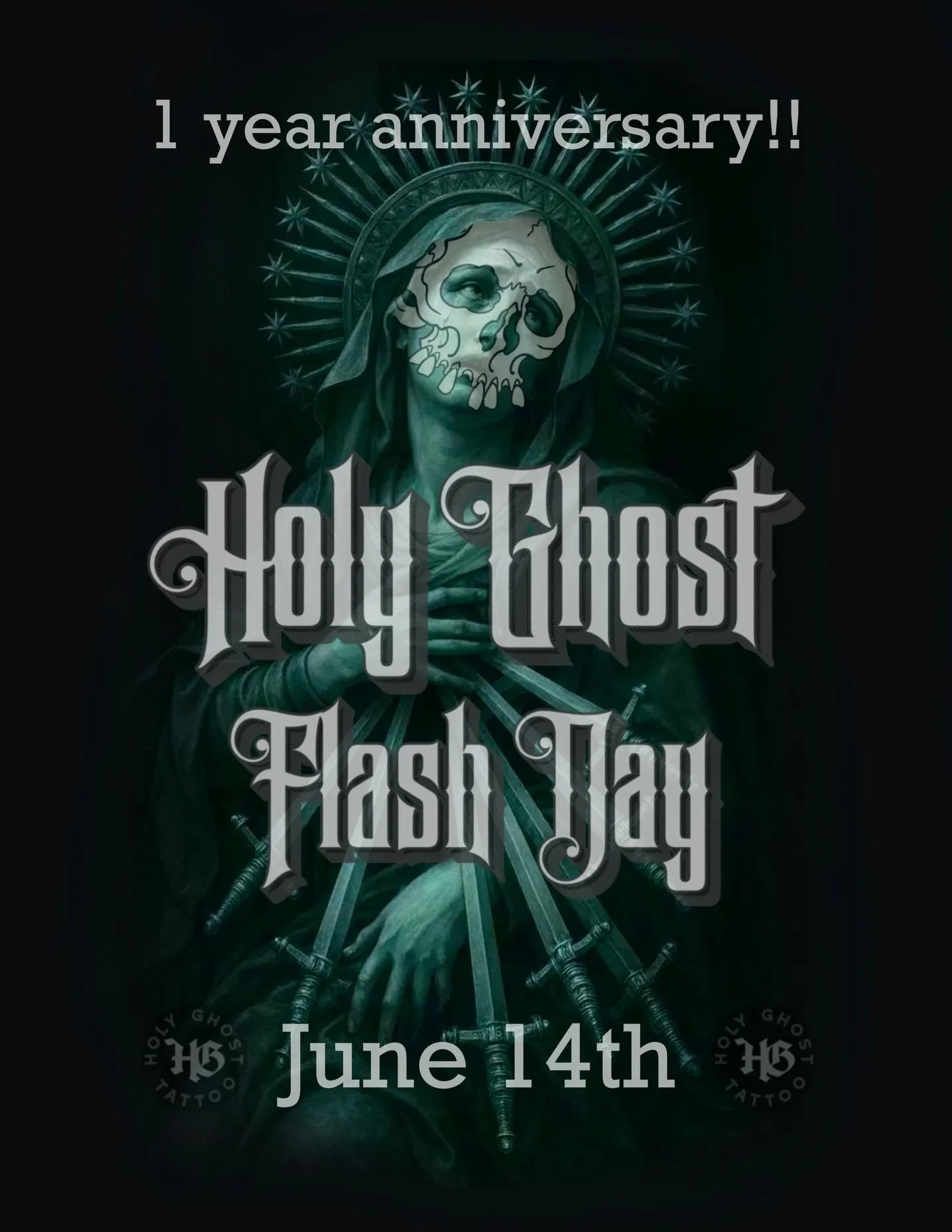 1 YEAR ANNIVERSARY FLASH DAY!!

We&rsquo;re celebrating one full year of Holy Ghost Tattoo and we&rsquo;re doing it the right way &mdash; FLASH DAY ⚡️

June 14th
Walk-ins only
Tons of fresh designs ready to go from all artists

Pull up, hang out, and