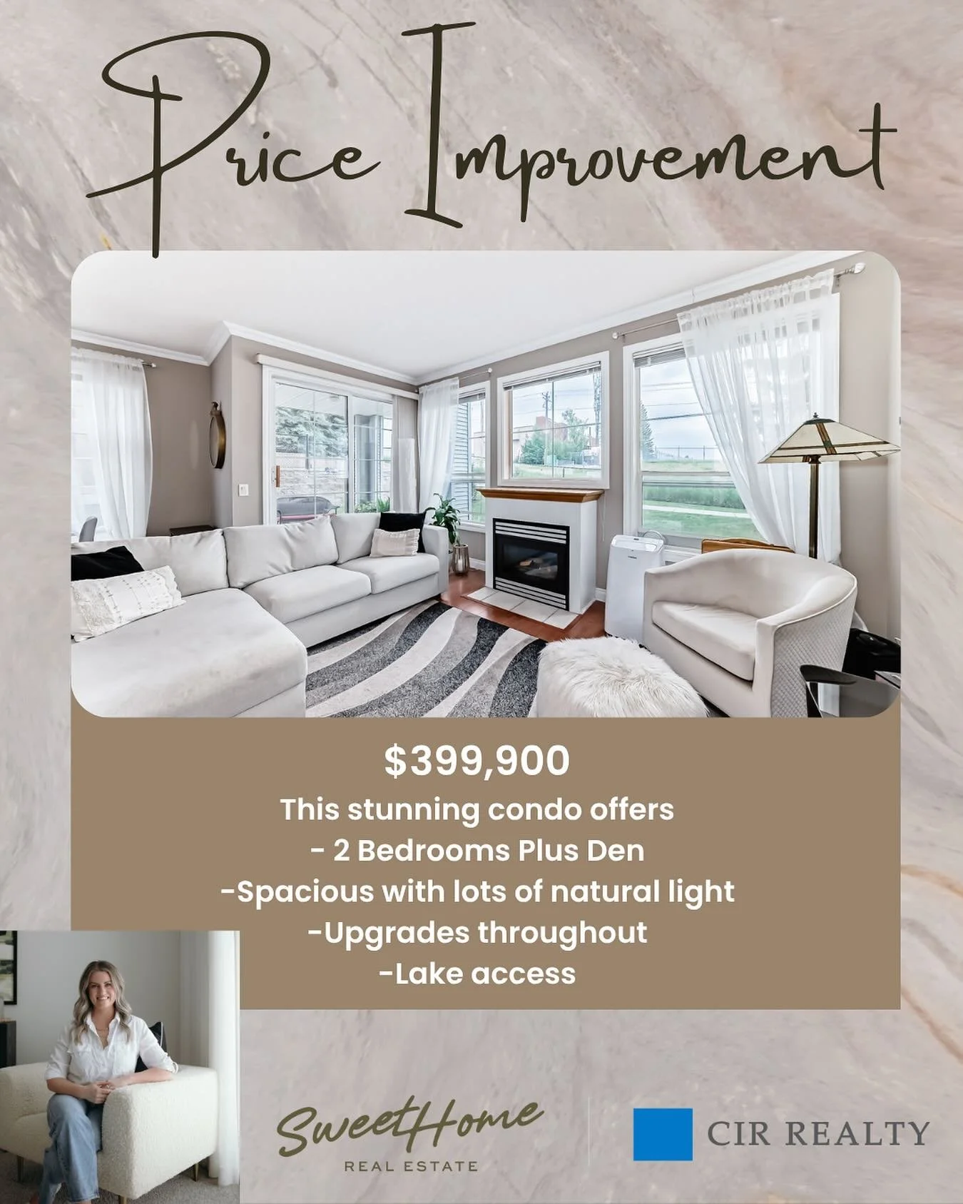 📣 PRICE IMPROVEMENT! 🏷️
Welcome to Stonecroft at Arbour Lake &mdash; now available at an even better value!
This bright and spacious corner unit offers over 1,000 sq. ft. of stylish, maintenance-free living on the main floor with 2 bedrooms + den, 