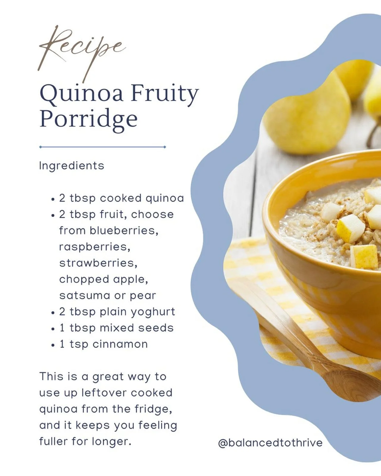 If you need a delish breakfast that keeps you full, this one is your girl.

Warm, simple and actually satisfying.

Perfect for those mornings where you want to feel good but also can&rsquo;t be bothered to think too hard.