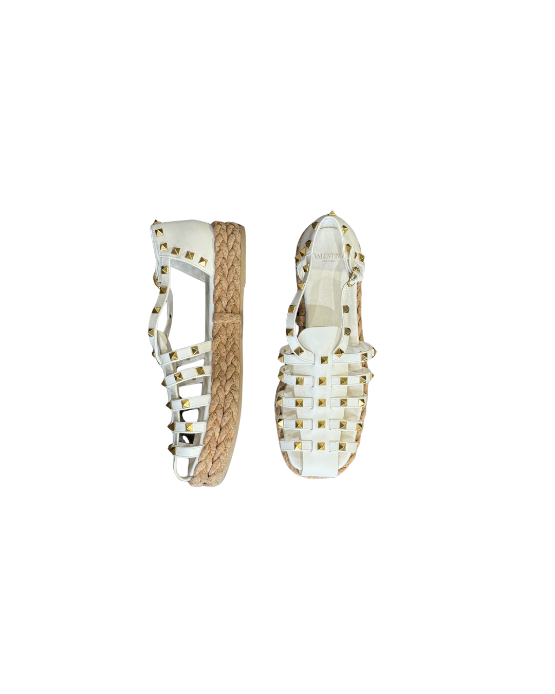 Valentino Ivory Rockstud Leather Espadrilles 39