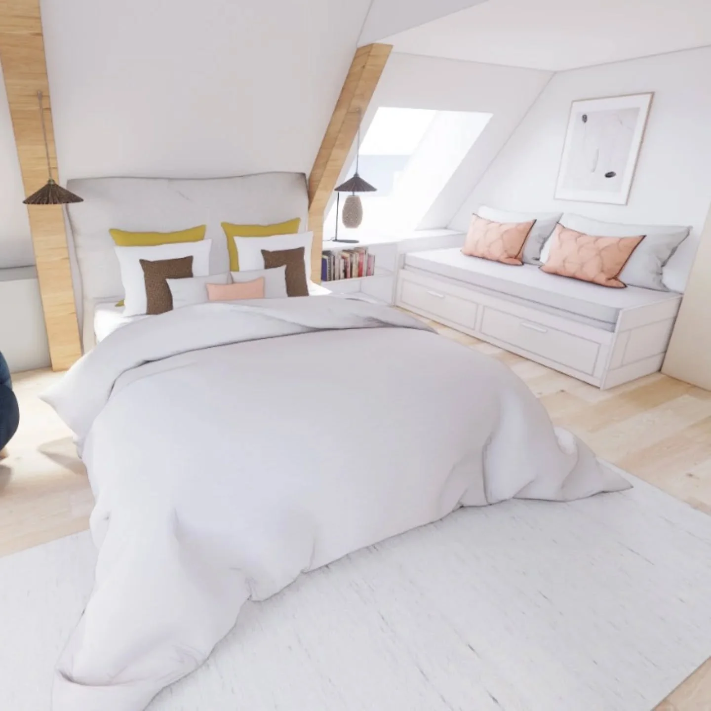 Ce lit ne vous donne t il pas envie de vous plonger dedans? 
Je vous pr&eacute;sente un bout de la zone nuit du duplex du projet Jerzual. 
Un appartement prochainement en location dans la plus belle rue de Dinan.

Je vous montre le reste ?

Architect