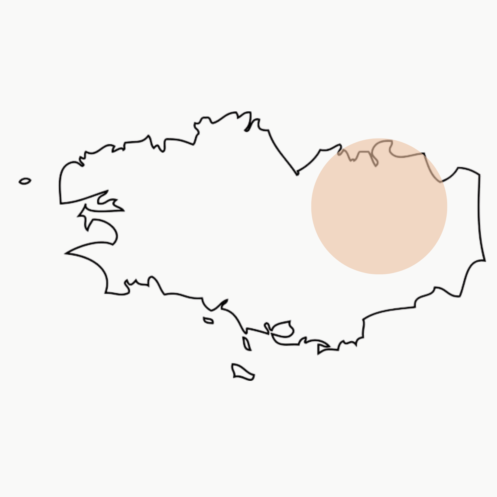 Carte de la Corse avec un cercle beige sur la partie centrale.