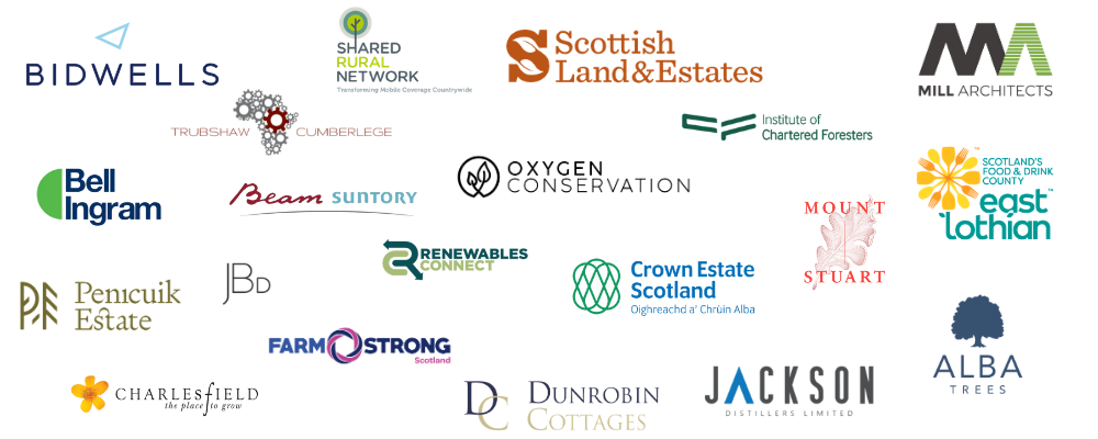 Logos of Lucy Laidlaw Communication Clients includingBidwells Scotland, Scottish Land and Estates, Crown Estate Scotland, Beam Suntory, Oxygen Conservation, Penicuik Estate