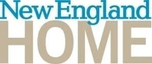 Logo of New England Home magazine with blue and beige text