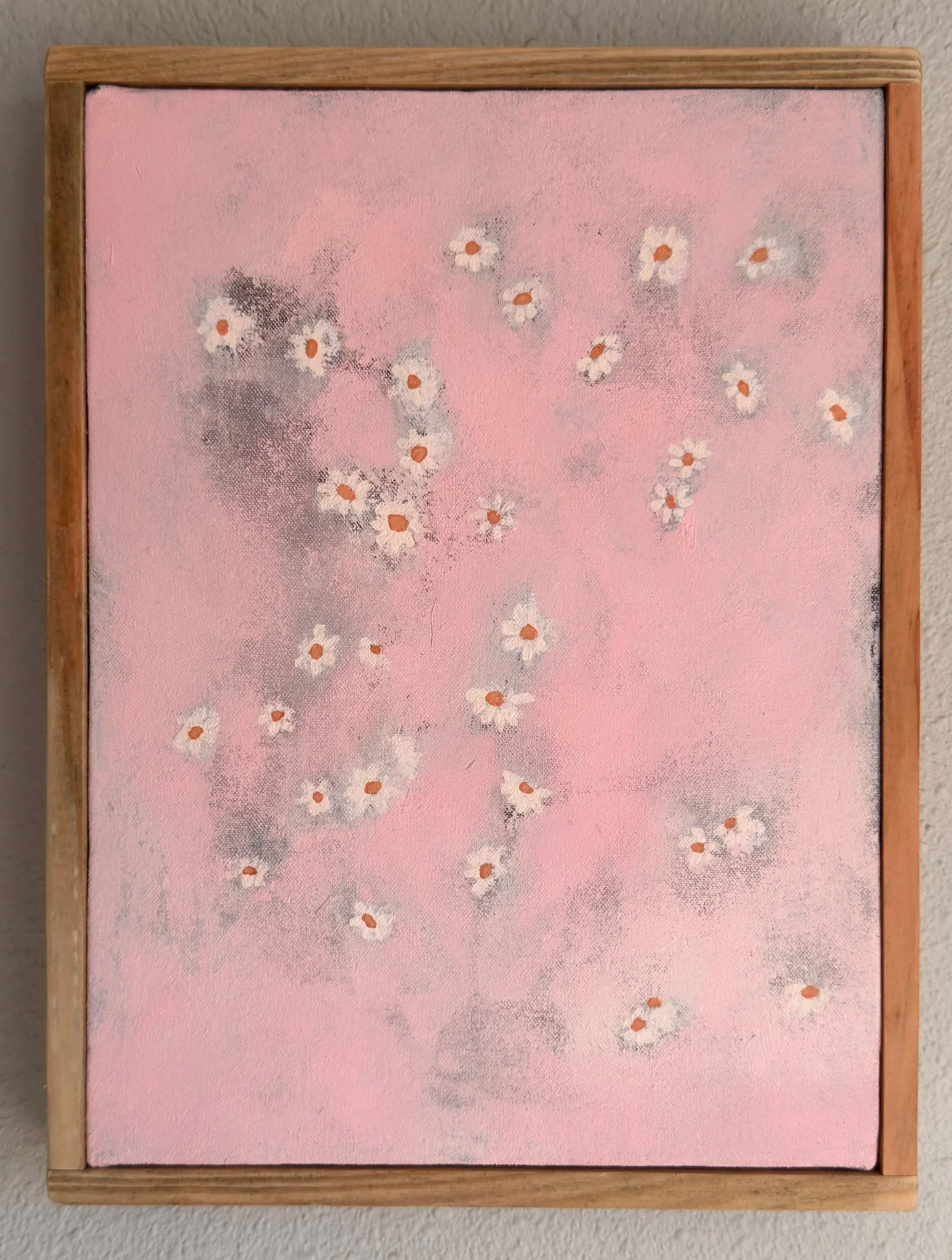 Anti-Aging Bubblegum
Eco Paint on Organic Canvas, Salvaged Wood, 9” x 12“
