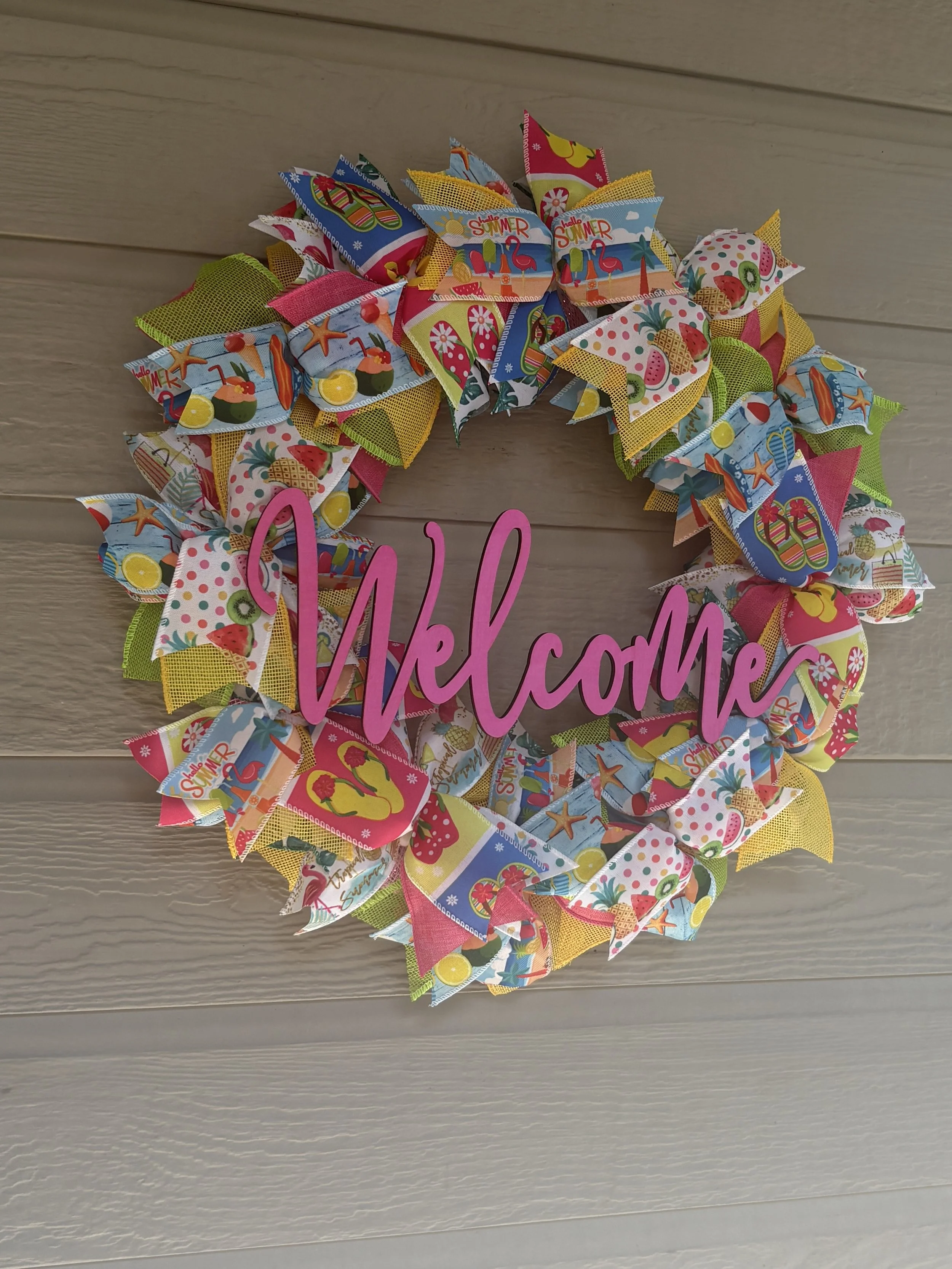 Tropical Beach ribbon Wreath with welcome sign