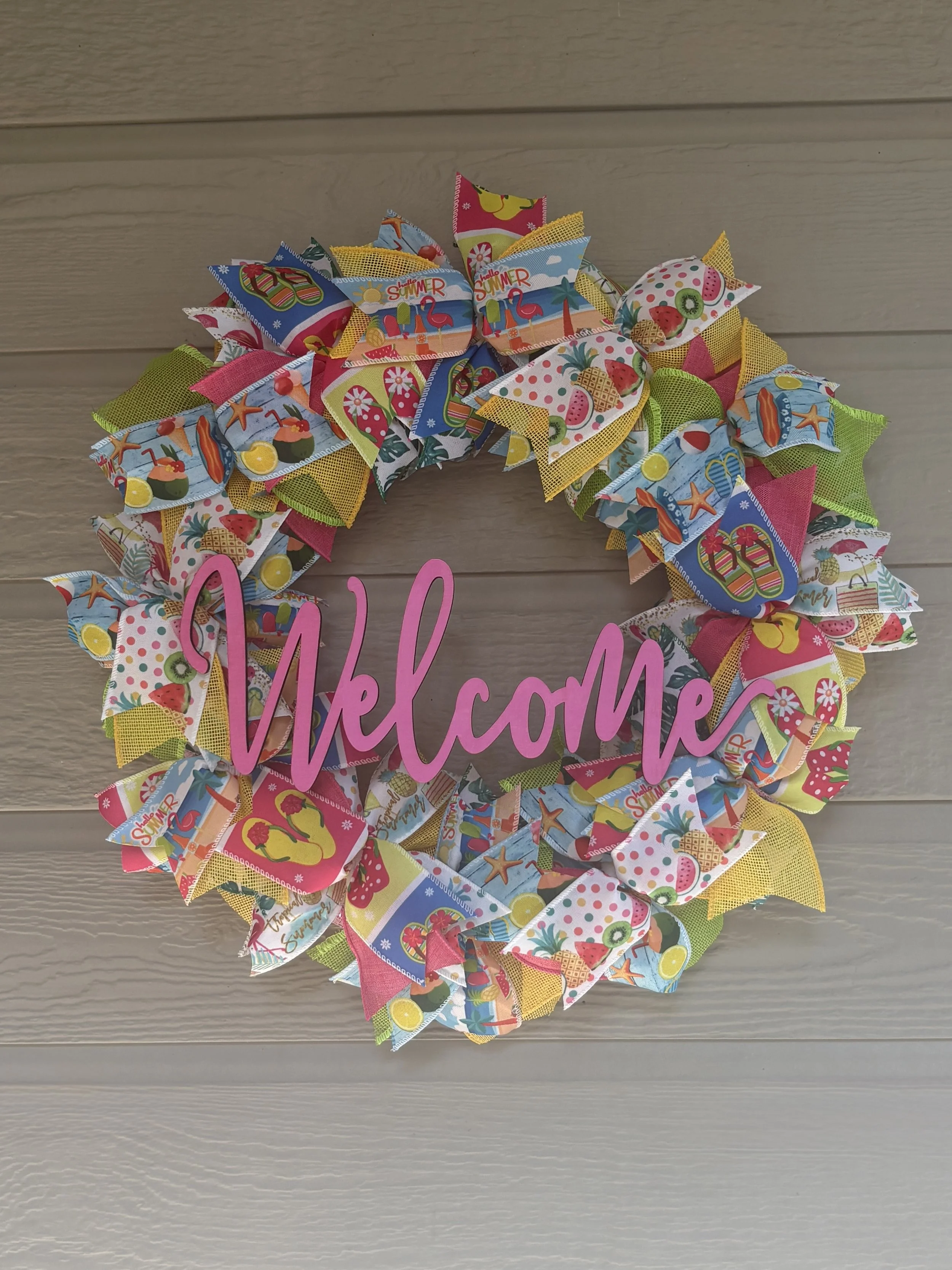 Tropical Beach ribbon wreath welcome sign