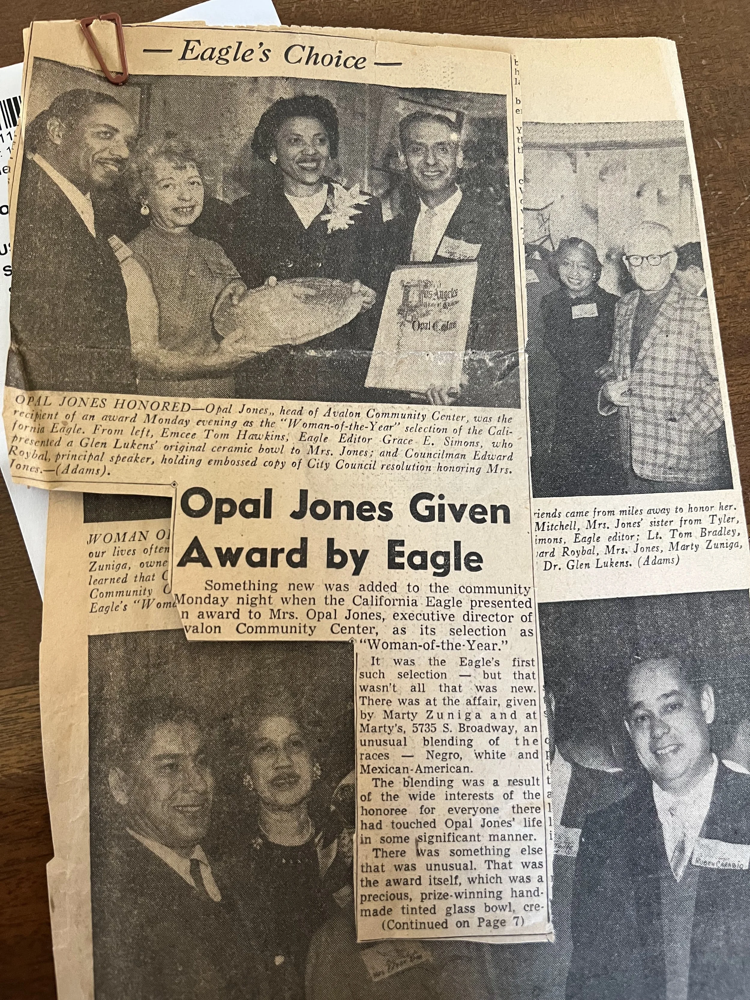 Opal Jones, MSW, PhD, Given Award by Eagle circa 1965.
CSWA Agency and Miscellaneous records. Collection 0603 Box 2 folder 5.jpg