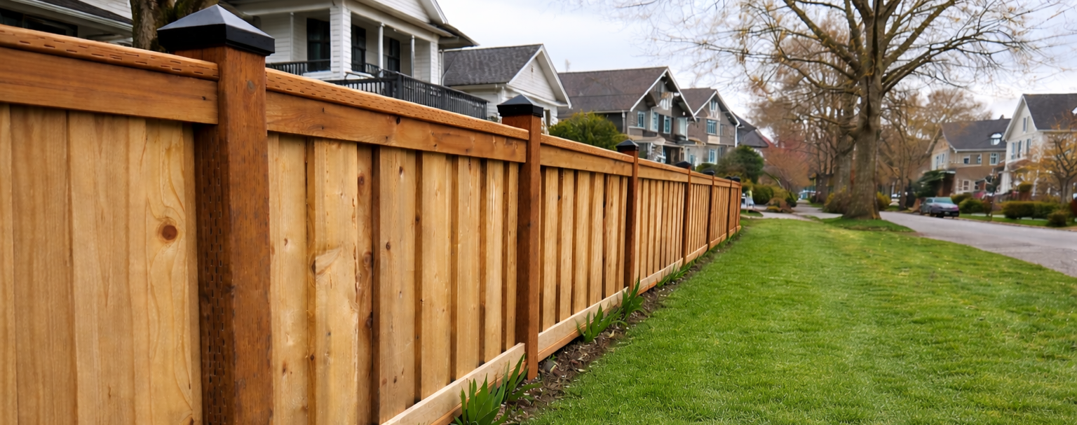 Cedar privacy fence installed in a front yard in Portland Oregon