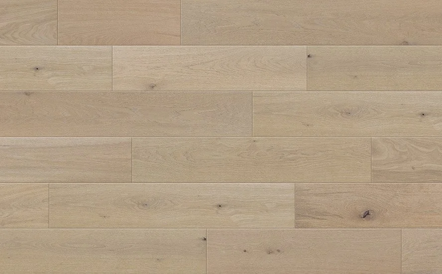 Light oak wood flooring with natural grain and knots, horizontal planks layout.