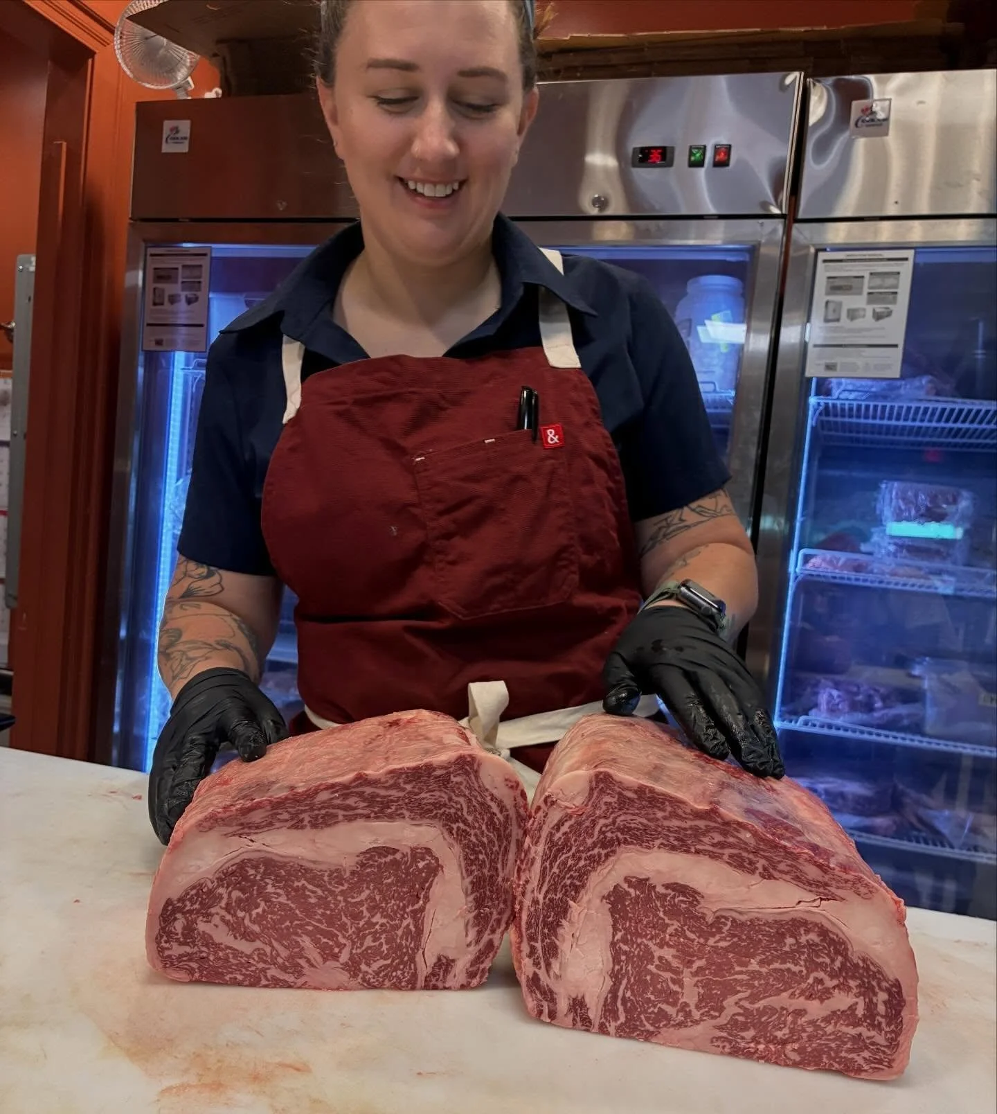 Australian BMS-9 Wagyu. This is a Wagyu that you can really crush, highly marbled, luxurious, and frankly straight up stunning. Hope it makes you smile as much as it makes Lauren smile!!! $74/lb