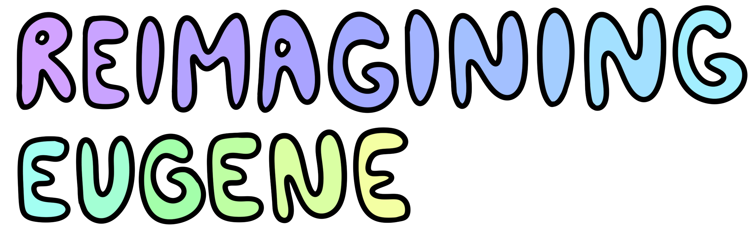 "Reimagining Eugene" text in colorful, playful font
