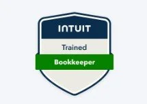 Badge with 'Intuit Trained Bookkeeper' text and green strap.