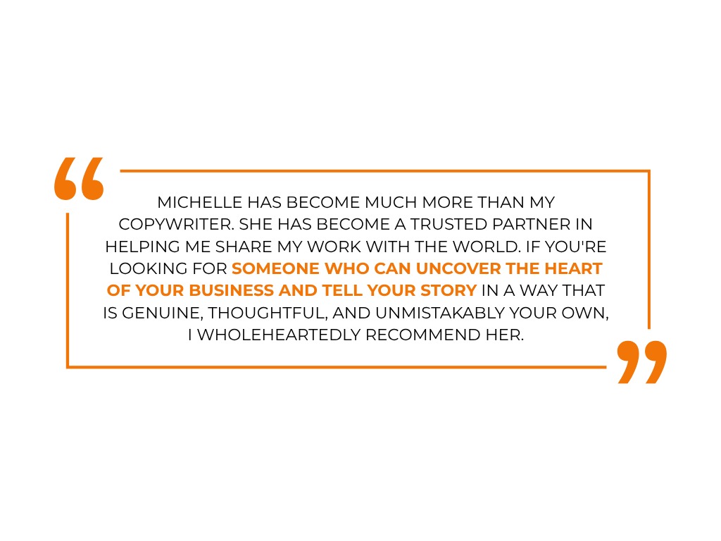 Client testimonial quote box for Salty Rebel Business Solutions about understanding business and producing authentic stories.