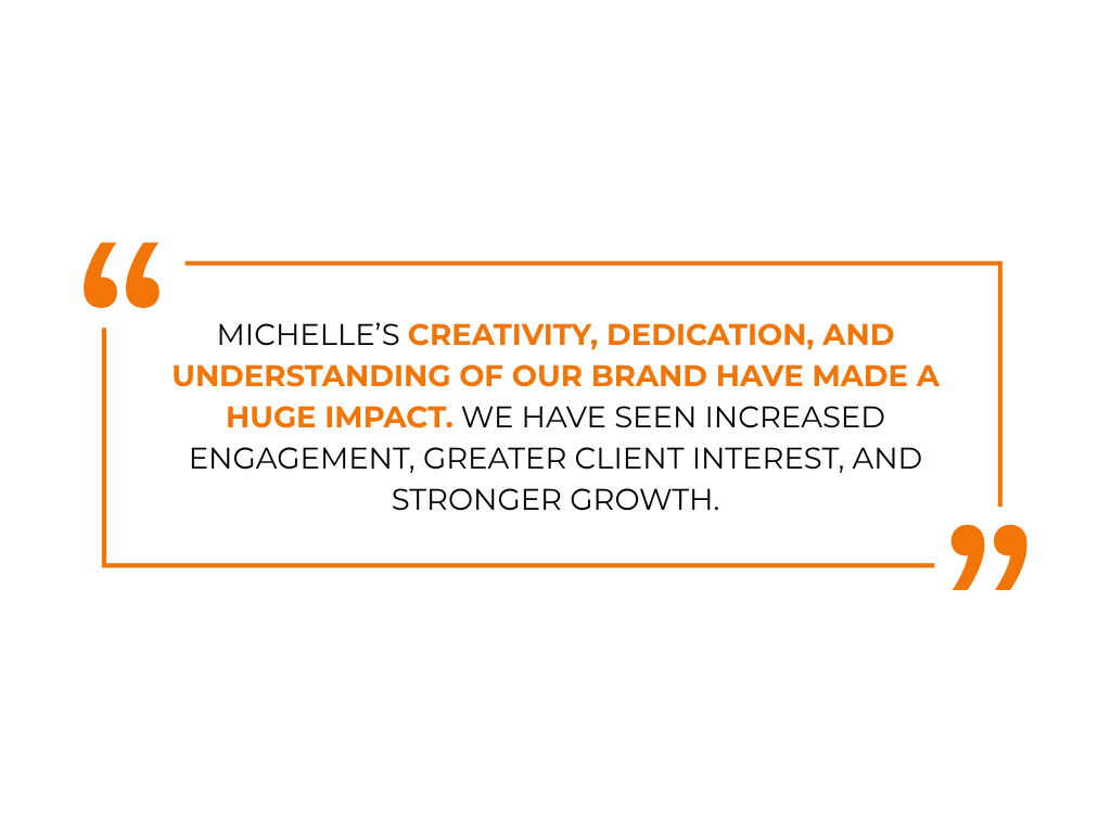 Client testimonial quote box for Salty Rebel Business Solutions that reads "Creativity, dedication, and understanding of our brand have made a huge impact."