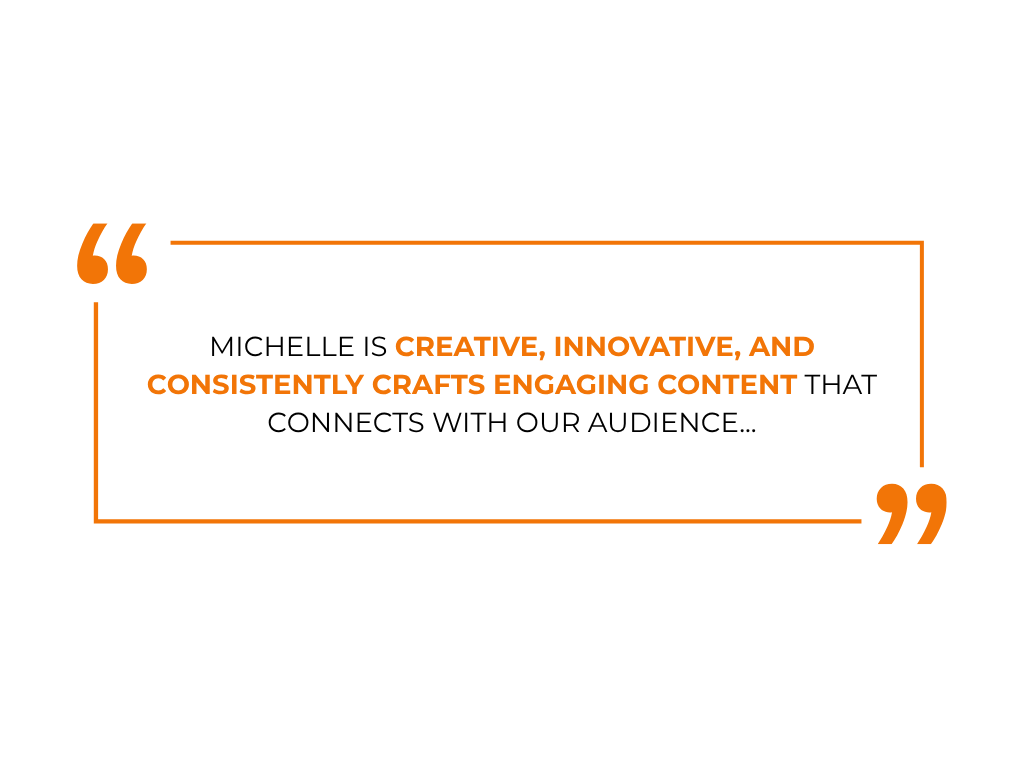 Client testimonial quote box for Salty Rebel Business Solutions that reads 'CREATIVE, INNOVATIVE, AND CONSISTENTLY CRAFTS ENGAGING CONTENT'.