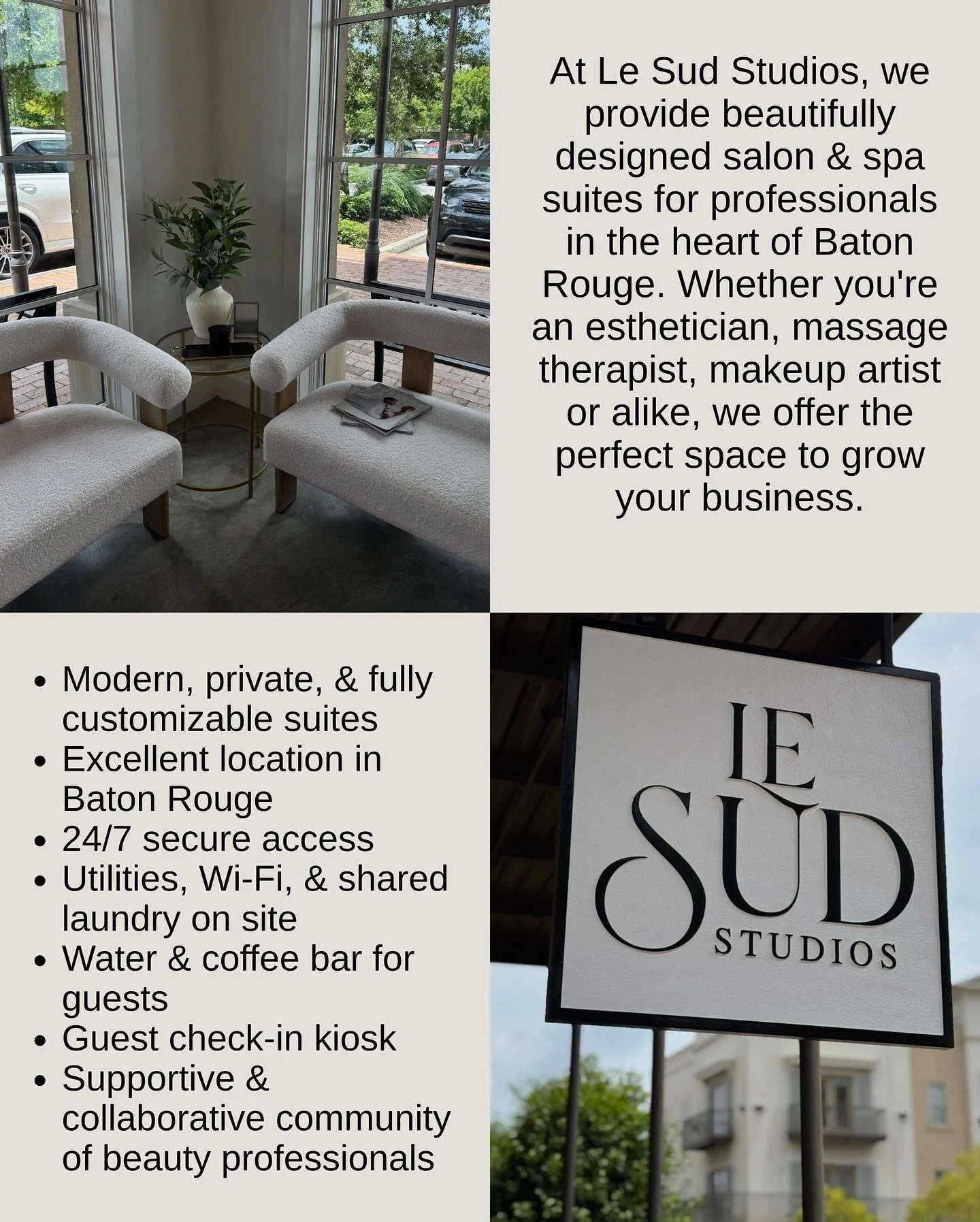 we have TWO suites remaining! dm us for deets 🤍

#batonrougeesthetician #batonrougemassagetherapist #batonrougesuites