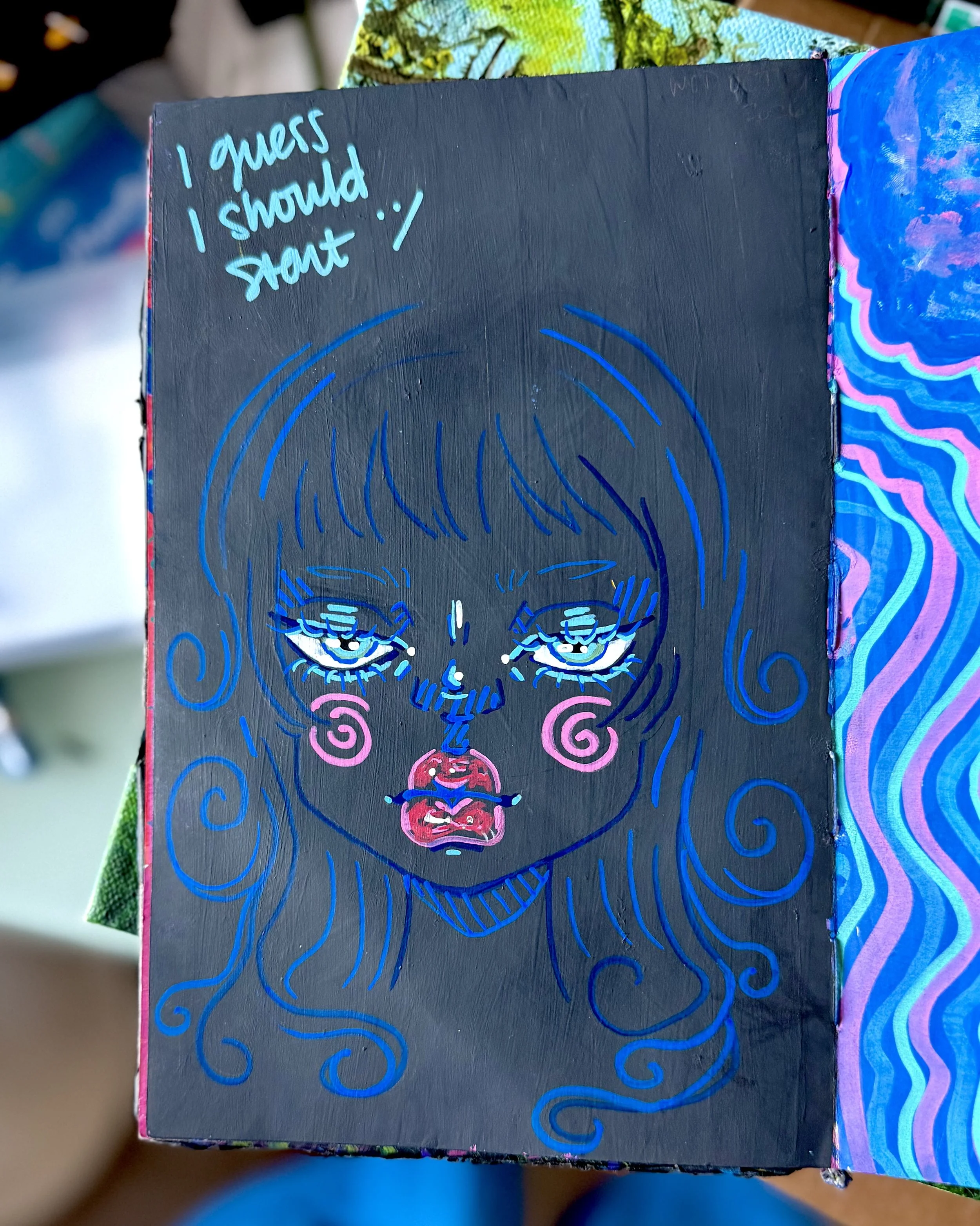 acrylic paint, warm up doodle (15 min)