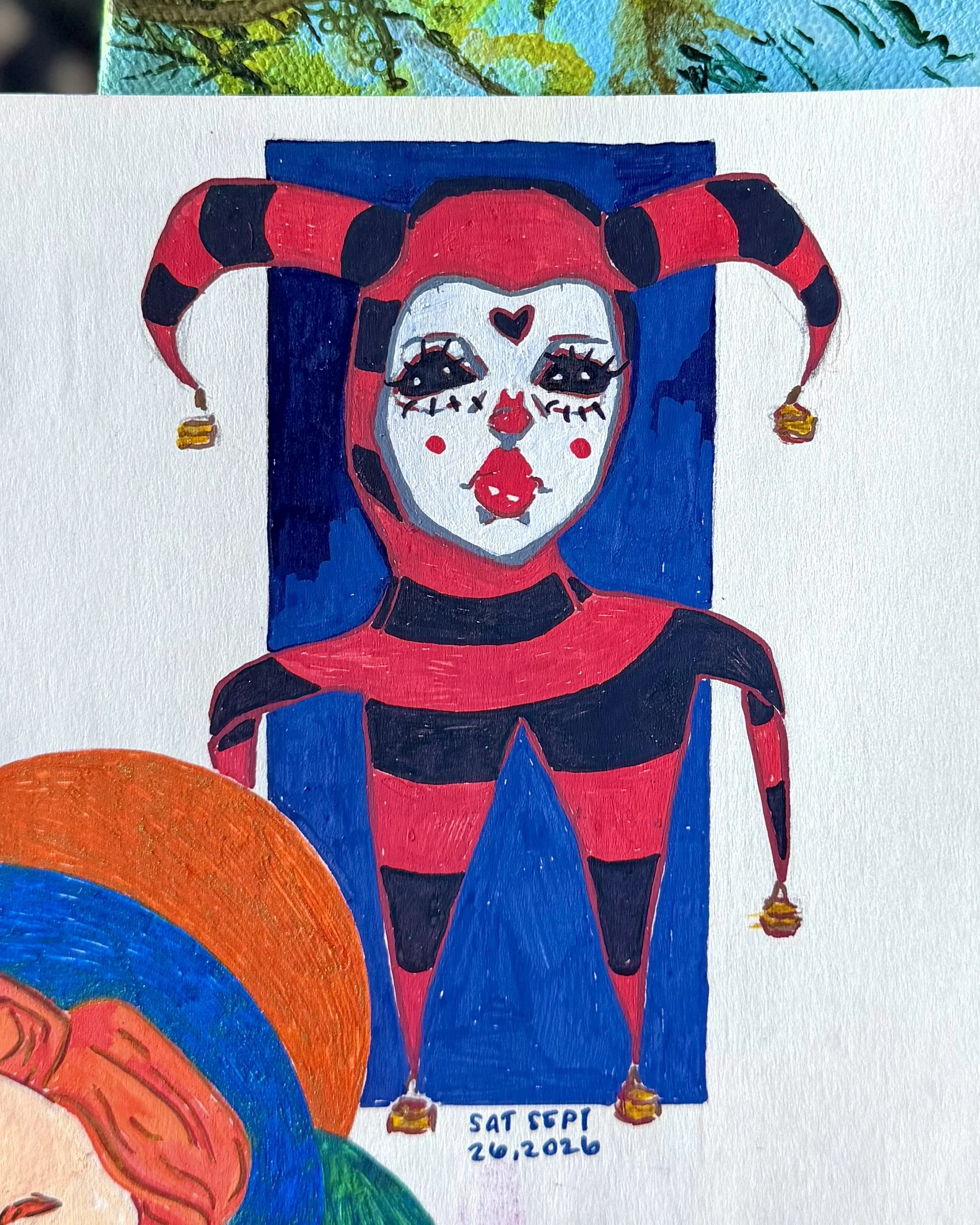 acrylic paint, warm up doodle (20 min)