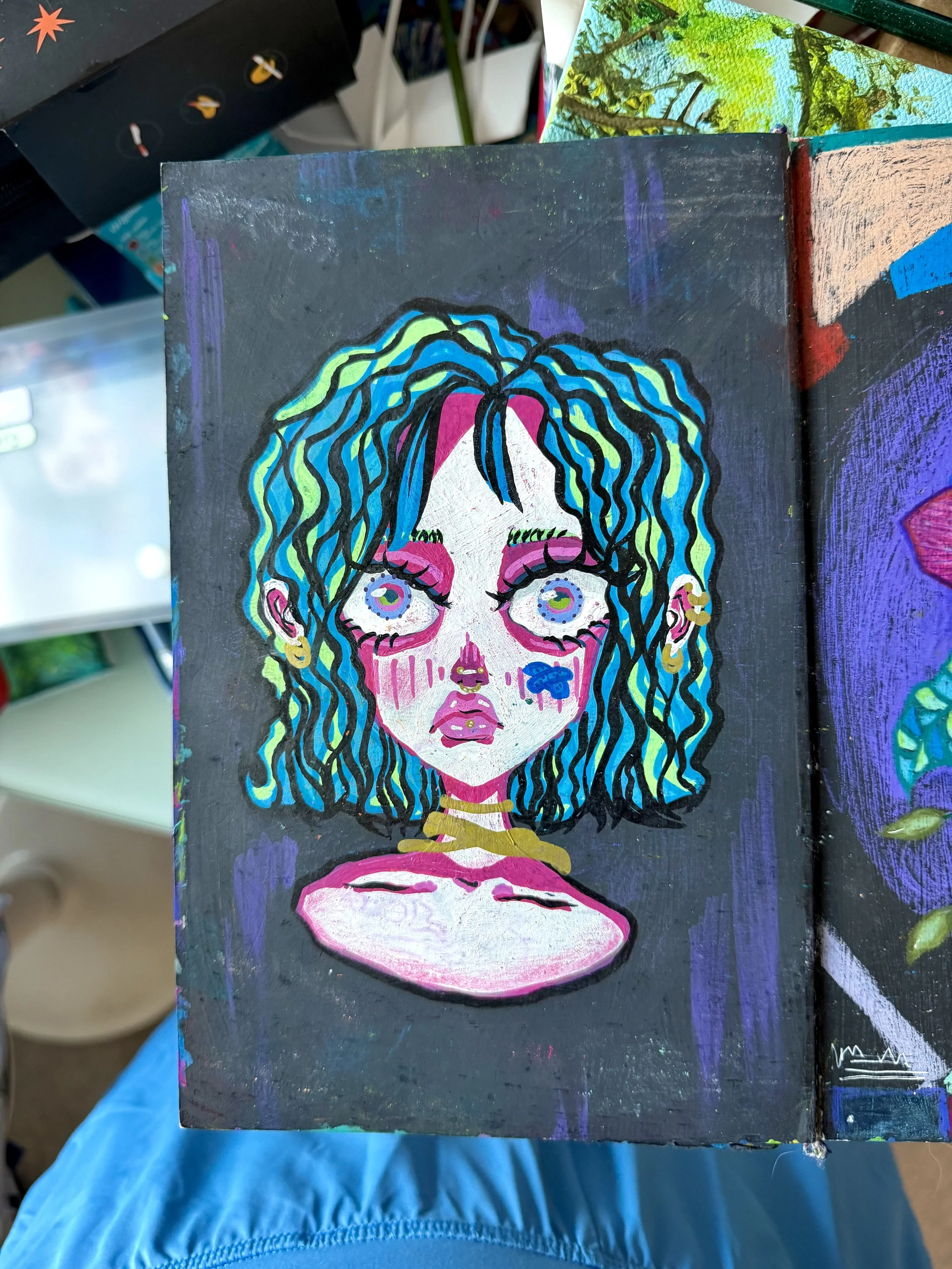 acrylic paint, warm up doodle (25 min)