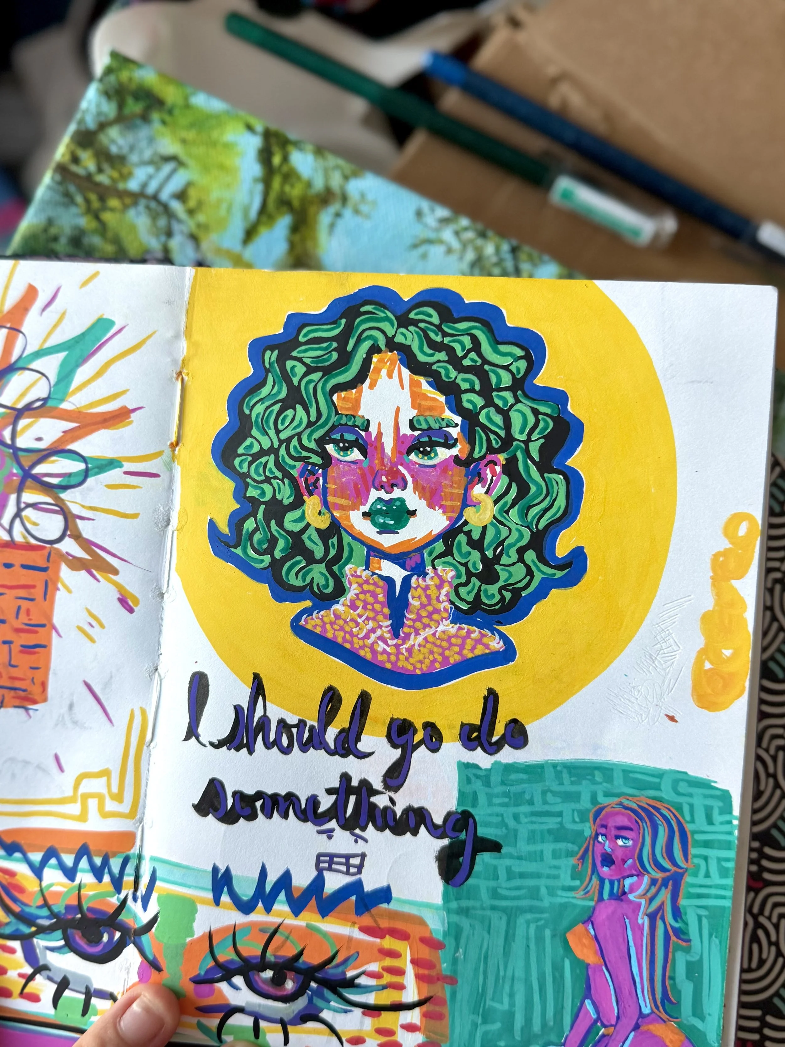 acrylic paint, warm up doodle (20 min)