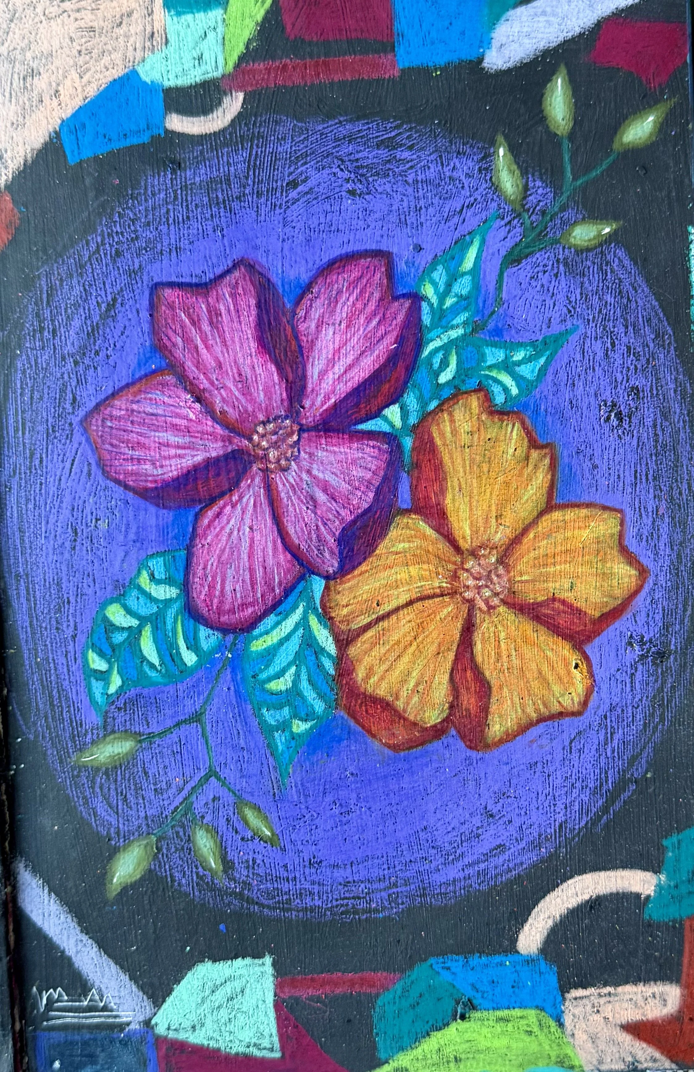 colored pencil on acrylic paint, warmup doodle (30 min)