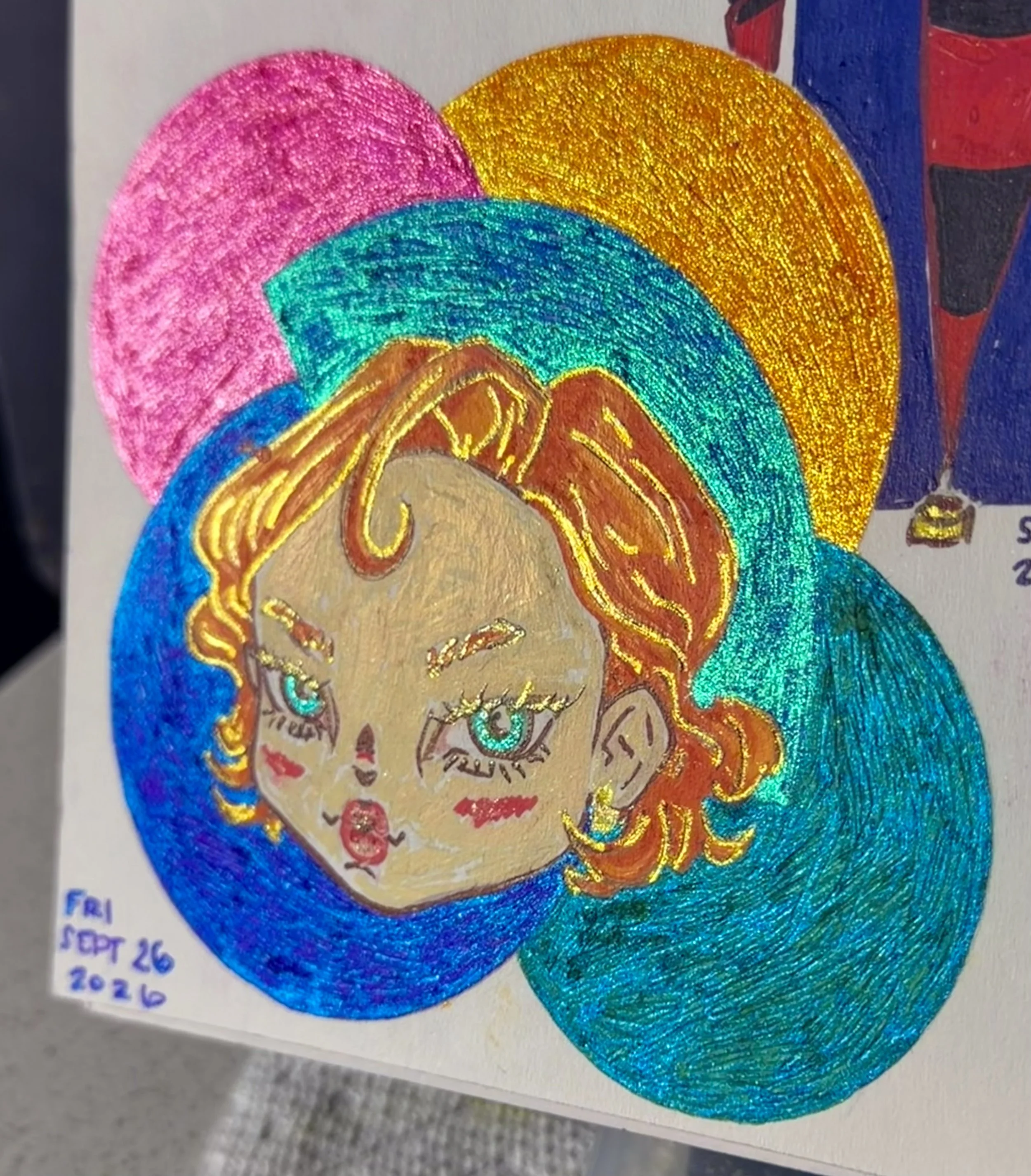 metalic and acrylic paint, warmup (15 min)