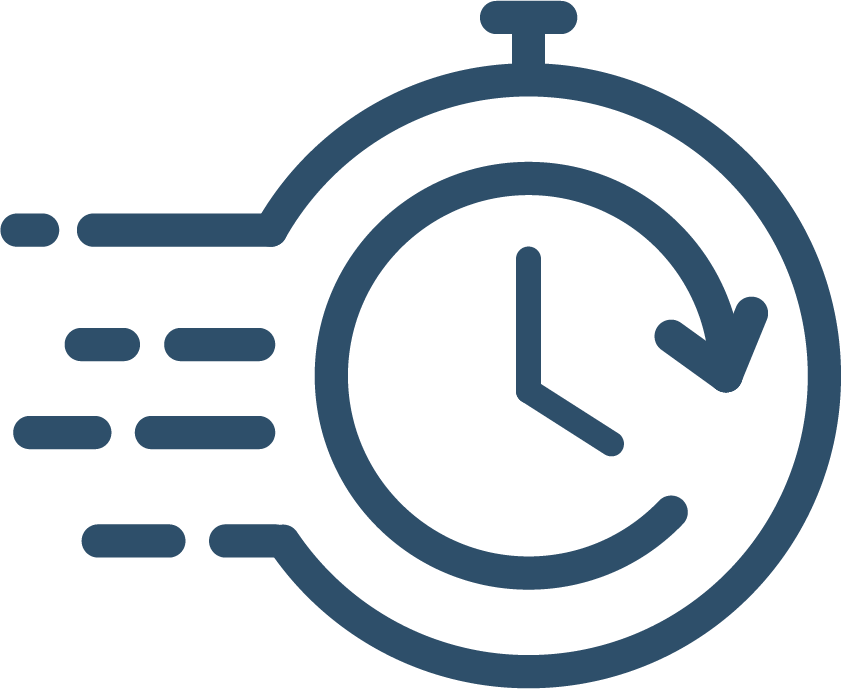 Clock with motion lines indicating speed or quickness.