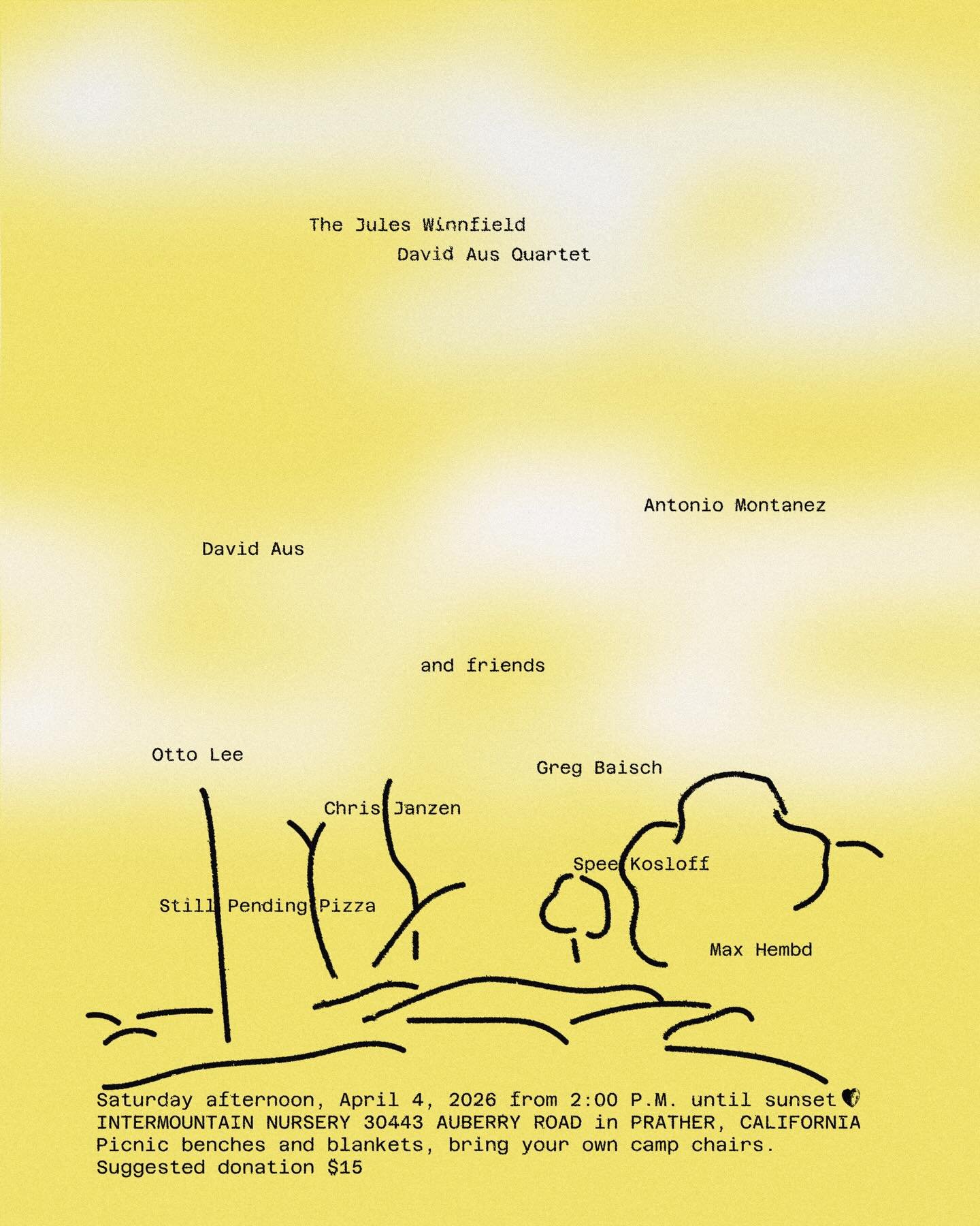 EASTER WEEKEND 🐣

Saturday, April 4th calling 📞 all community for an afternoon of live music, pizza from @stillpendingpizza, sunshine, and fun! Come by early for parking, bring your picnic blankets, coolers, camp chairs, and friends 👥

MUSIC BY
@t