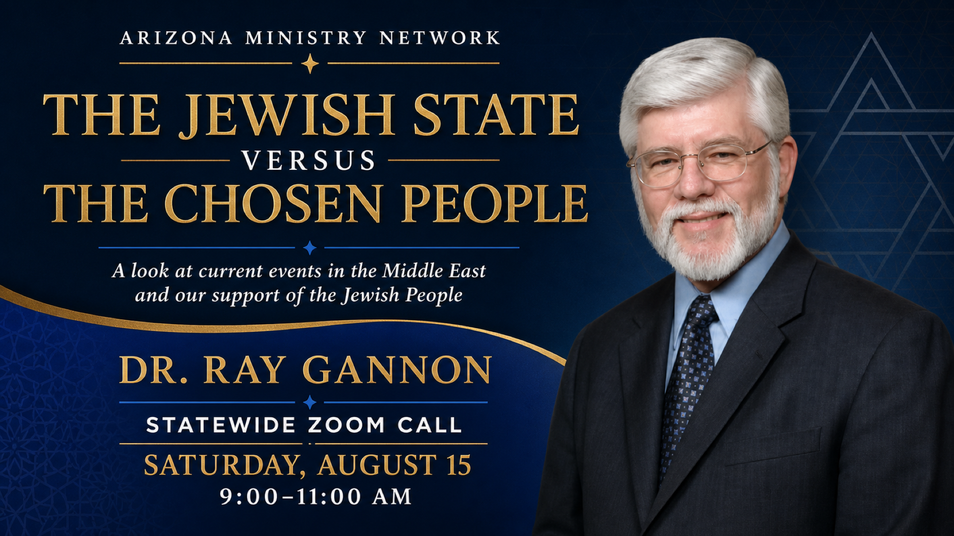 Dr. Ray Gannon speaking at a statewide Zoom call about current events in the Middle East and support of the Jewish People