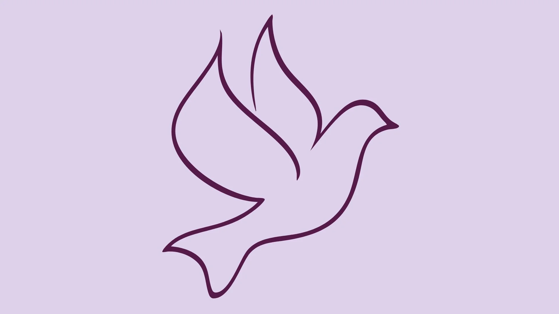 Outline illustration of a bird with a leaf or flame-like shape behind it, set against a light purple background.